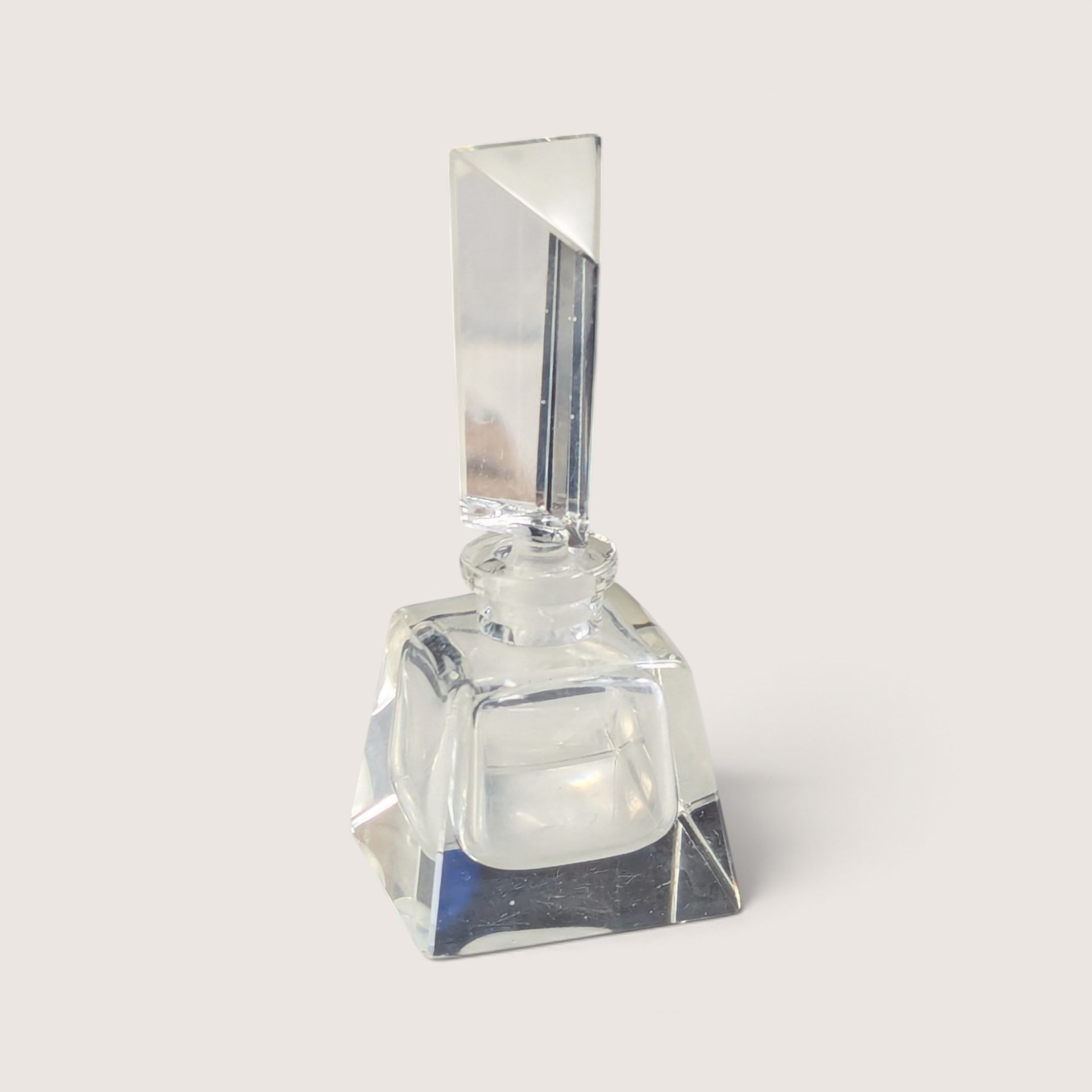 Vintage Clear Glass Geometric Perfume Bottle Faceted Stopper 