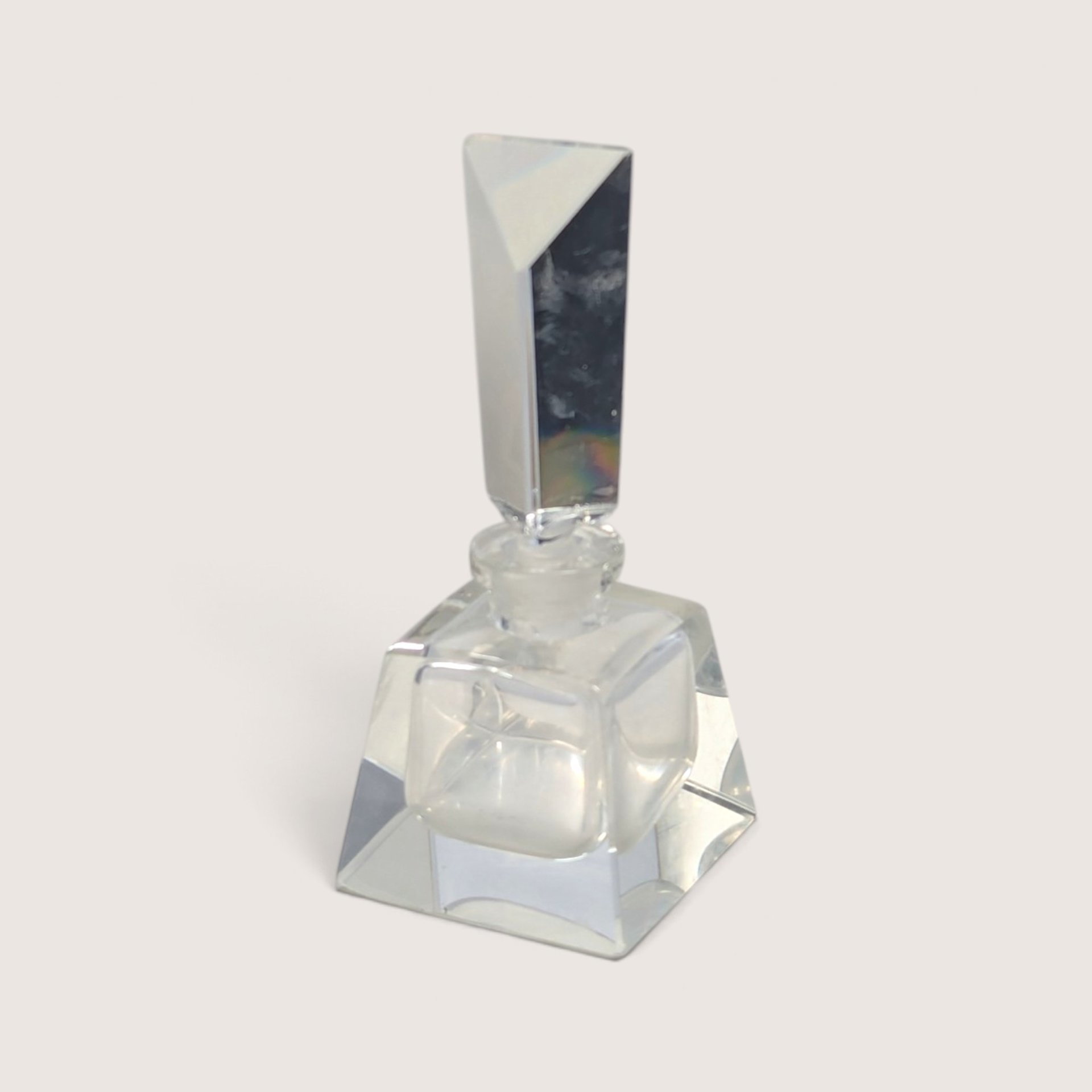 Vintage Clear Glass Geometric Perfume Bottle Faceted Stopper 