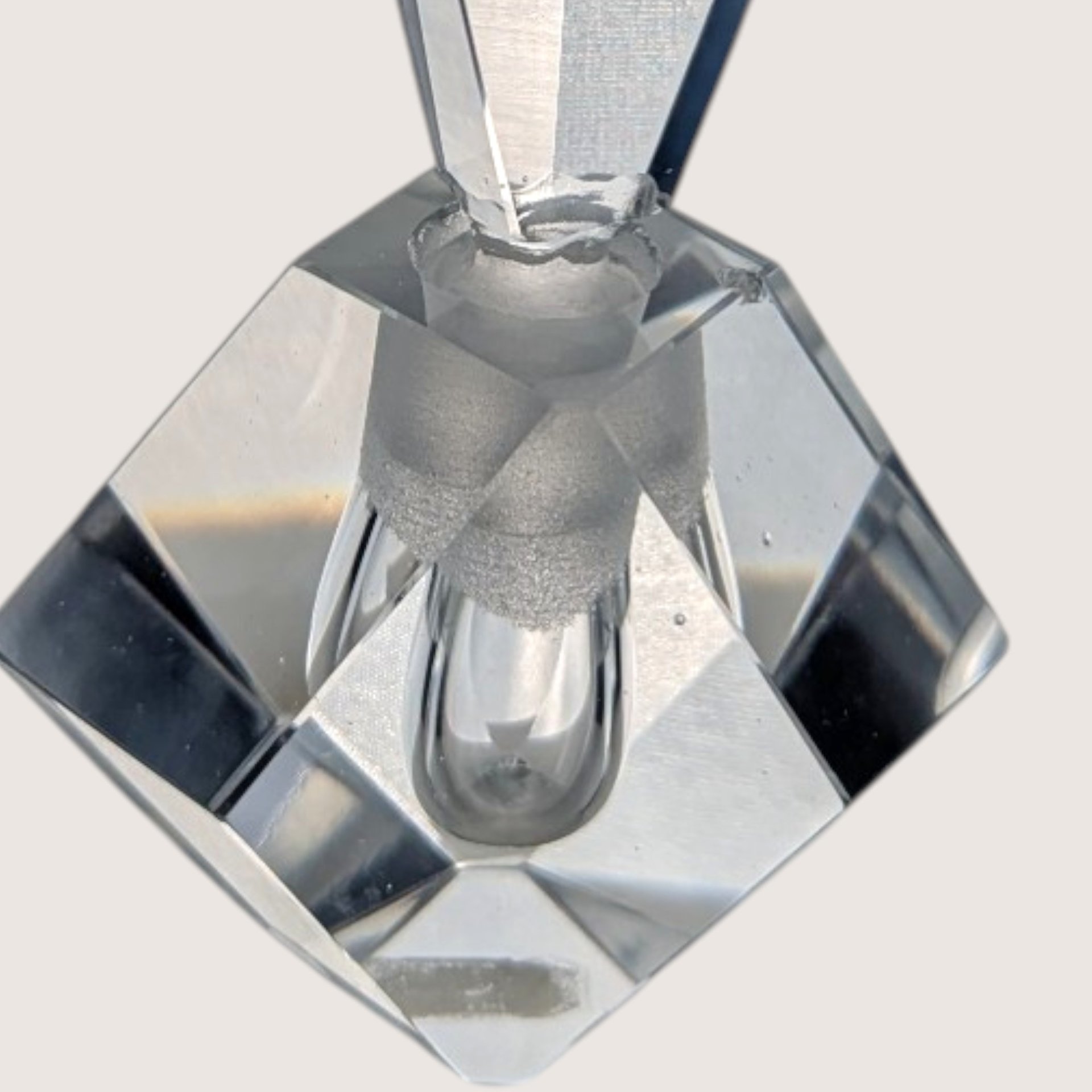 Vintage Hand Cut Crystal Perfume Bottle Japan Faceted Diamond Stopper