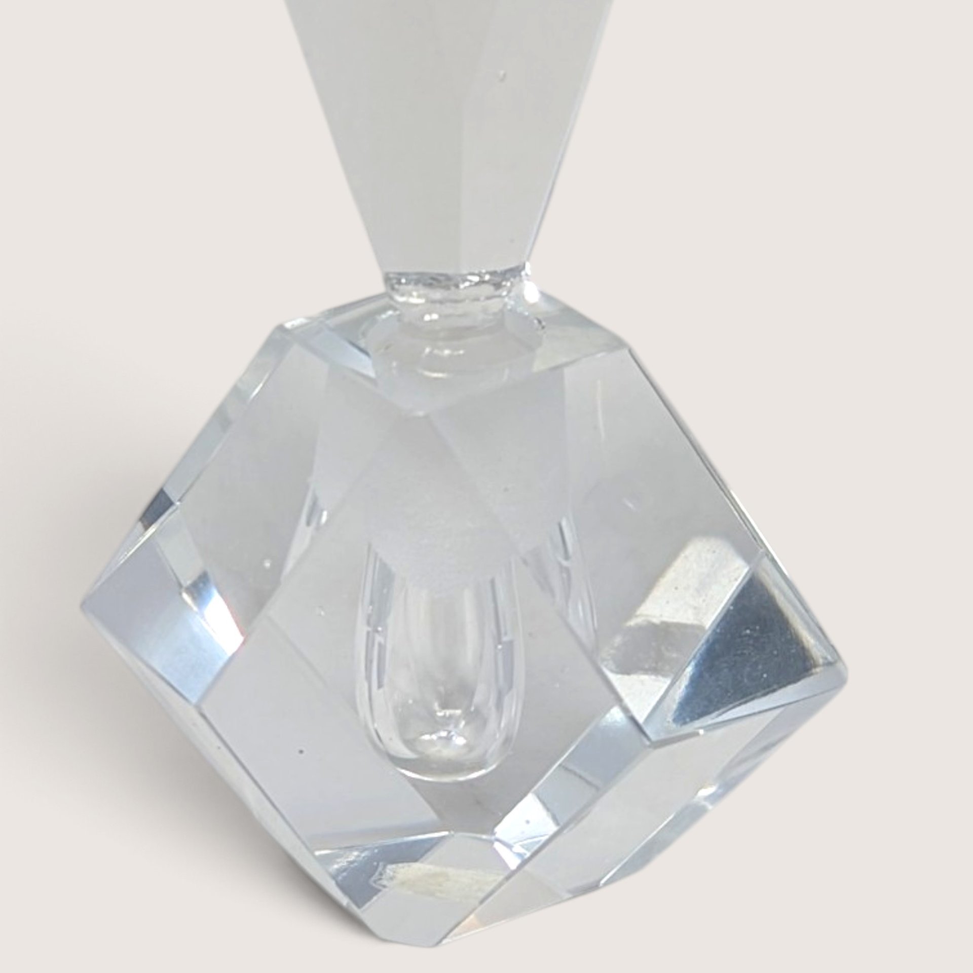 Vintage Hand Cut Crystal Perfume Bottle Japan Faceted Diamond Stopper
