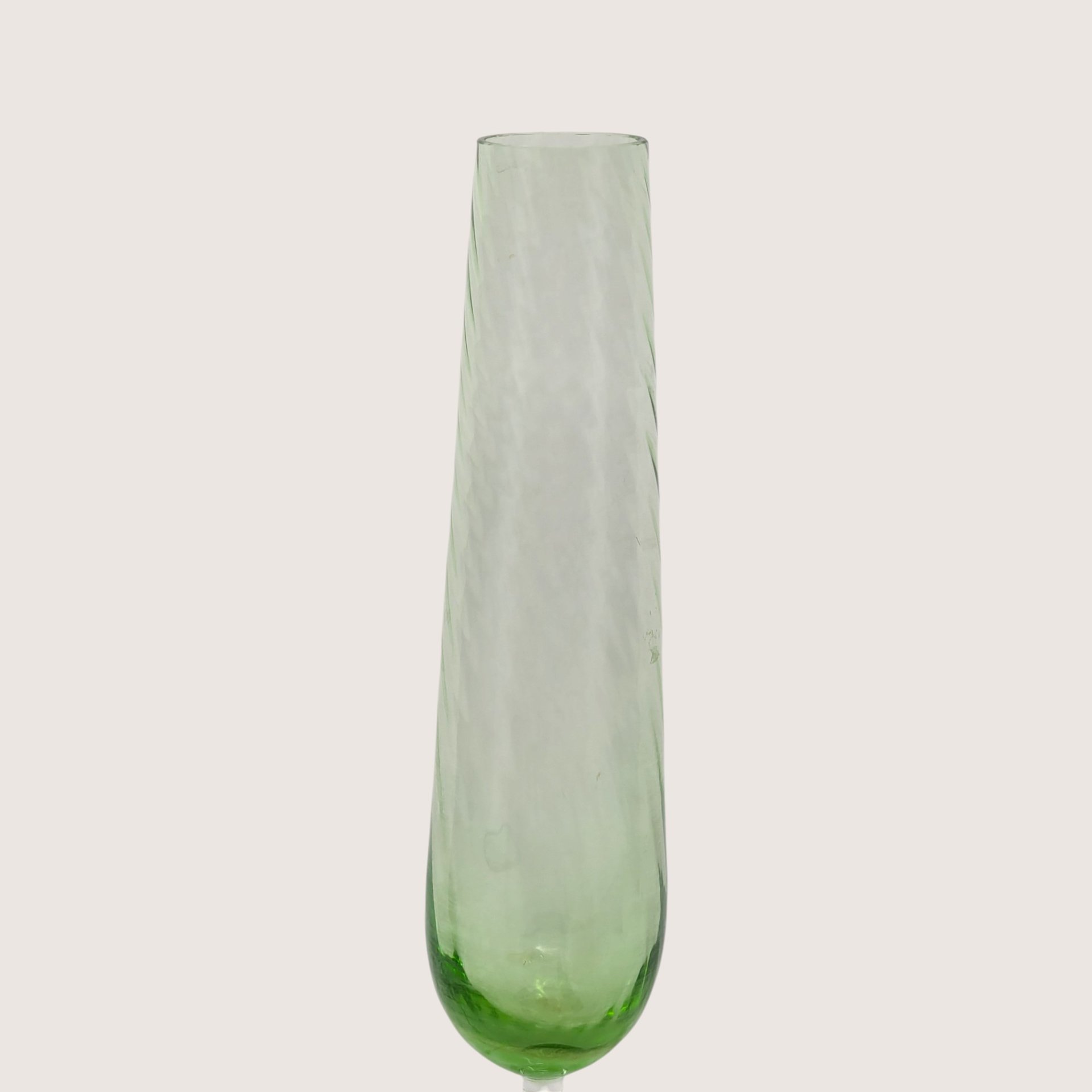 1960s Green Optic Swirl Glass Stemmed Bud Vase