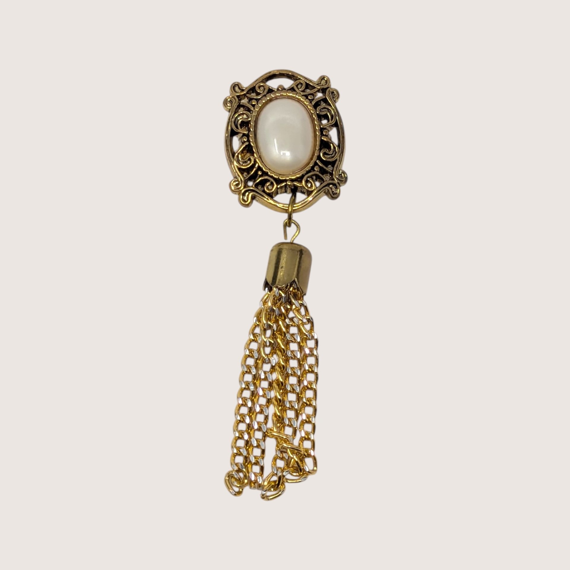 Vintage Ornate Gold and White Cabochon Tassel Button Cover