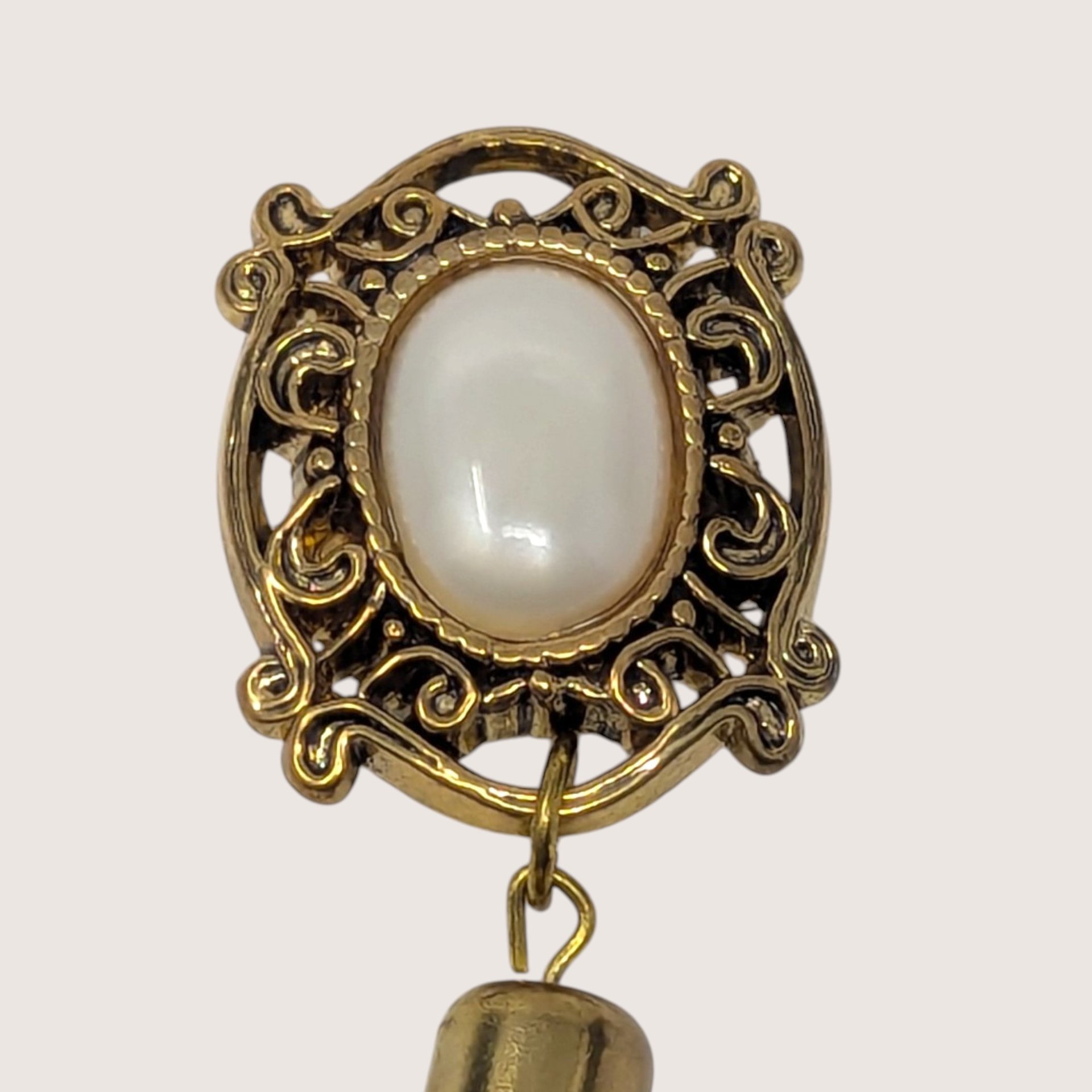 Vintage Ornate Gold and White Cabochon Tassel Button Cover
