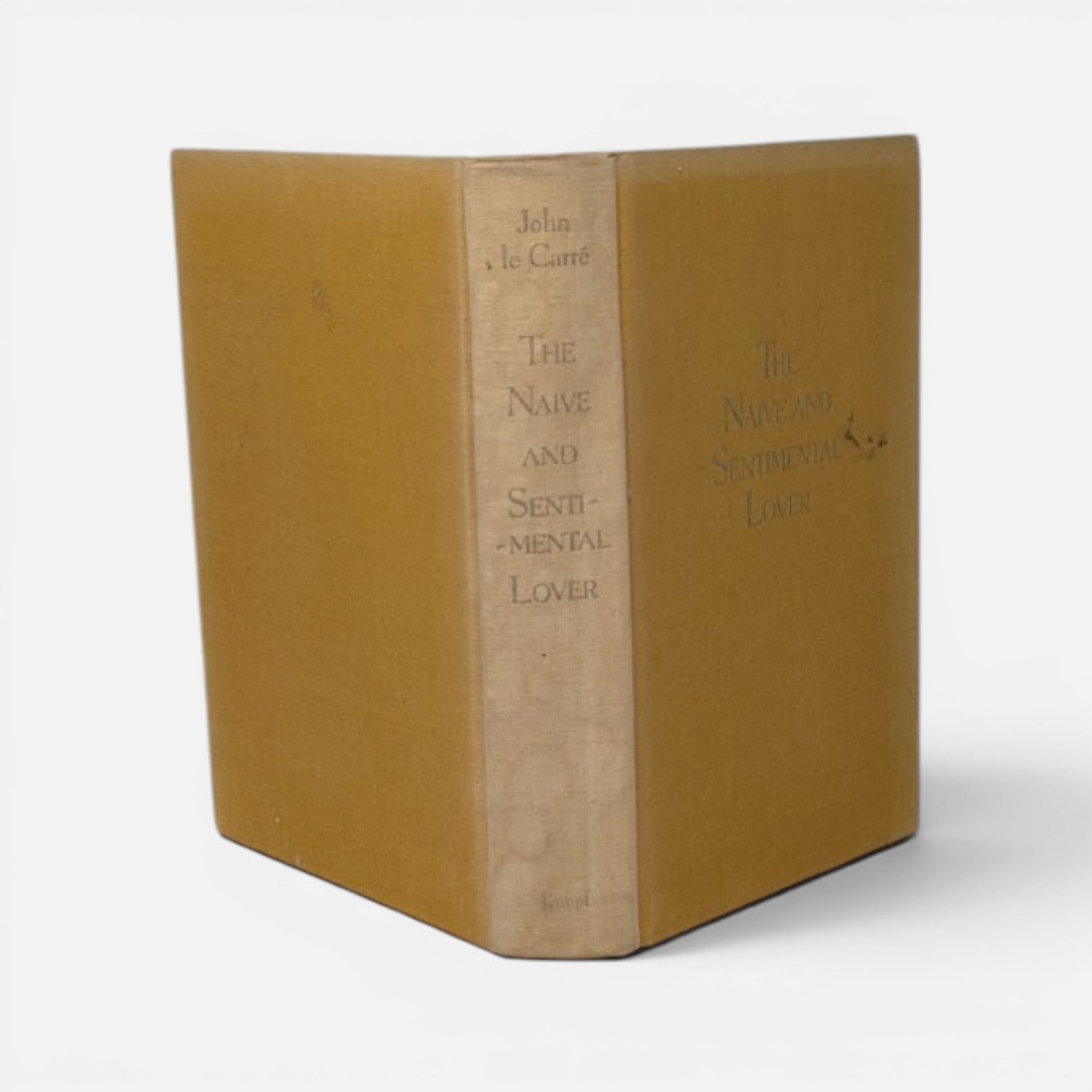 Vintage 1971 hardcover book The Naive and Sentimental Lover by John le Carre on a plain background.