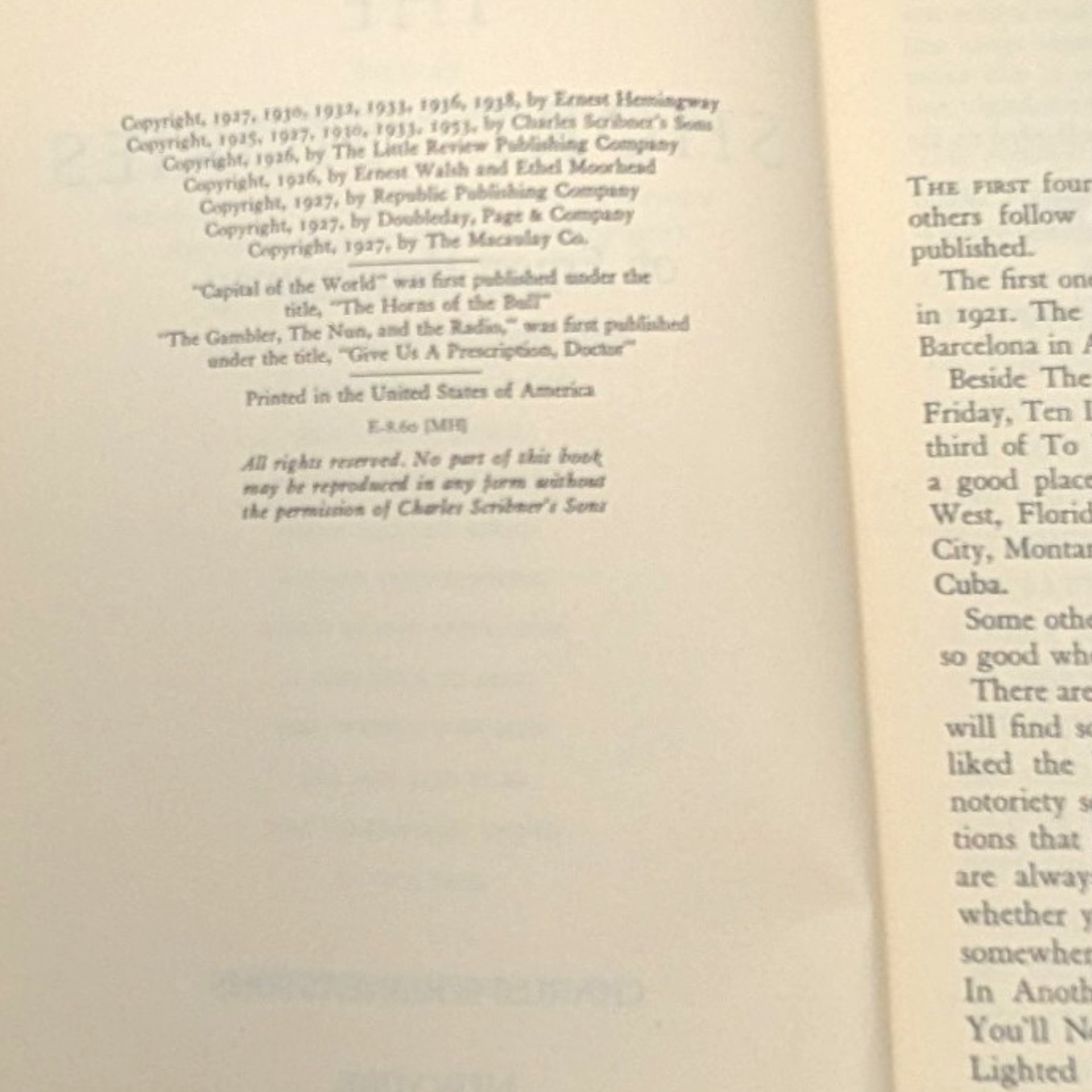 Vintage 1953 The Short Stories Of Ernest Hemingway Hardcover Book