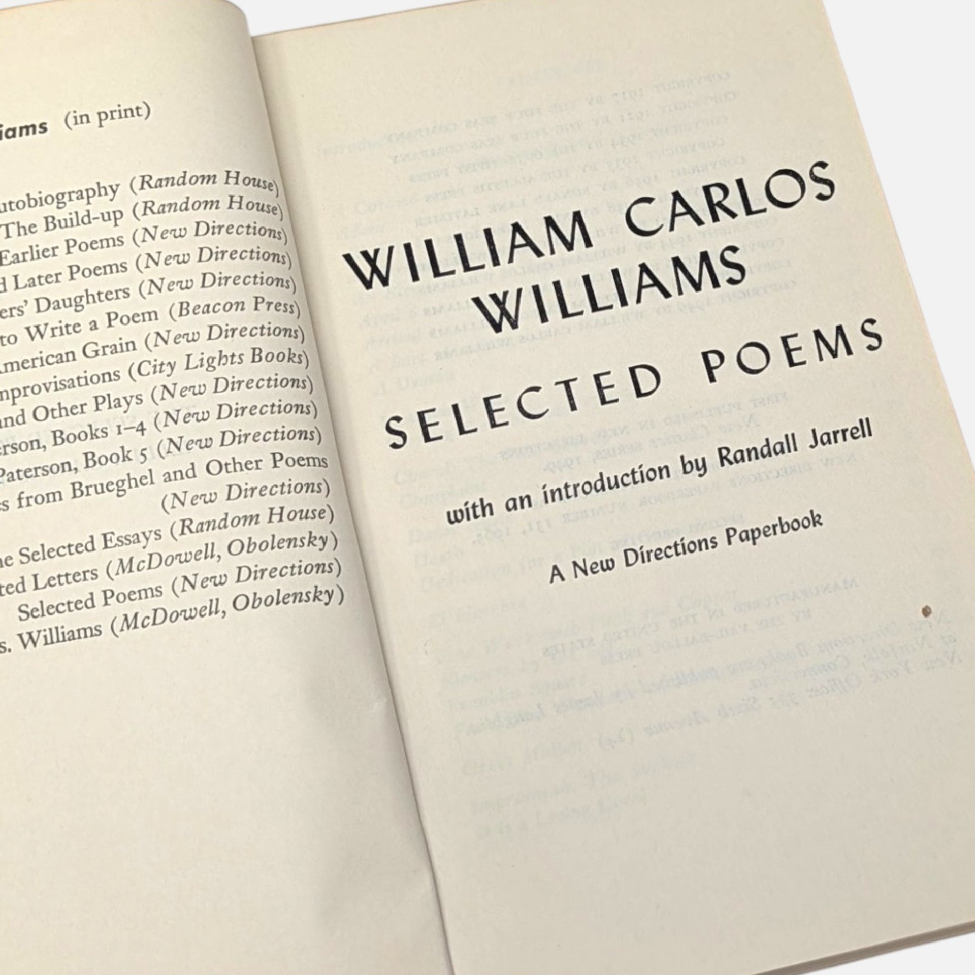 Vintage 1963 William Carlos Williams Selected Poems Paperback Book
