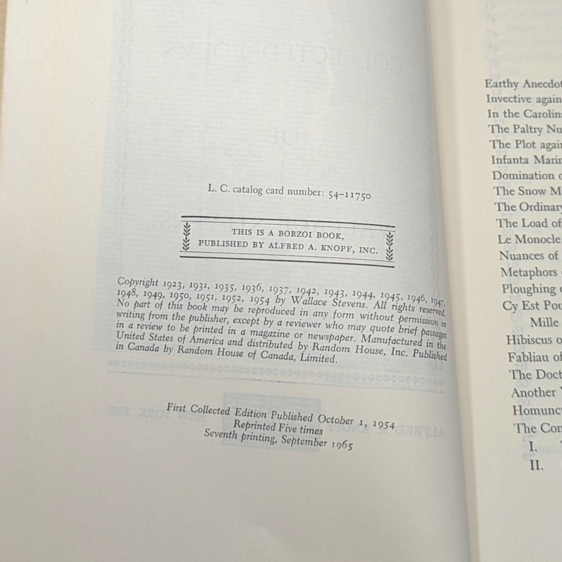Vintage 1965 The Collected Poems Of Wallace Stevens Hardcover Book