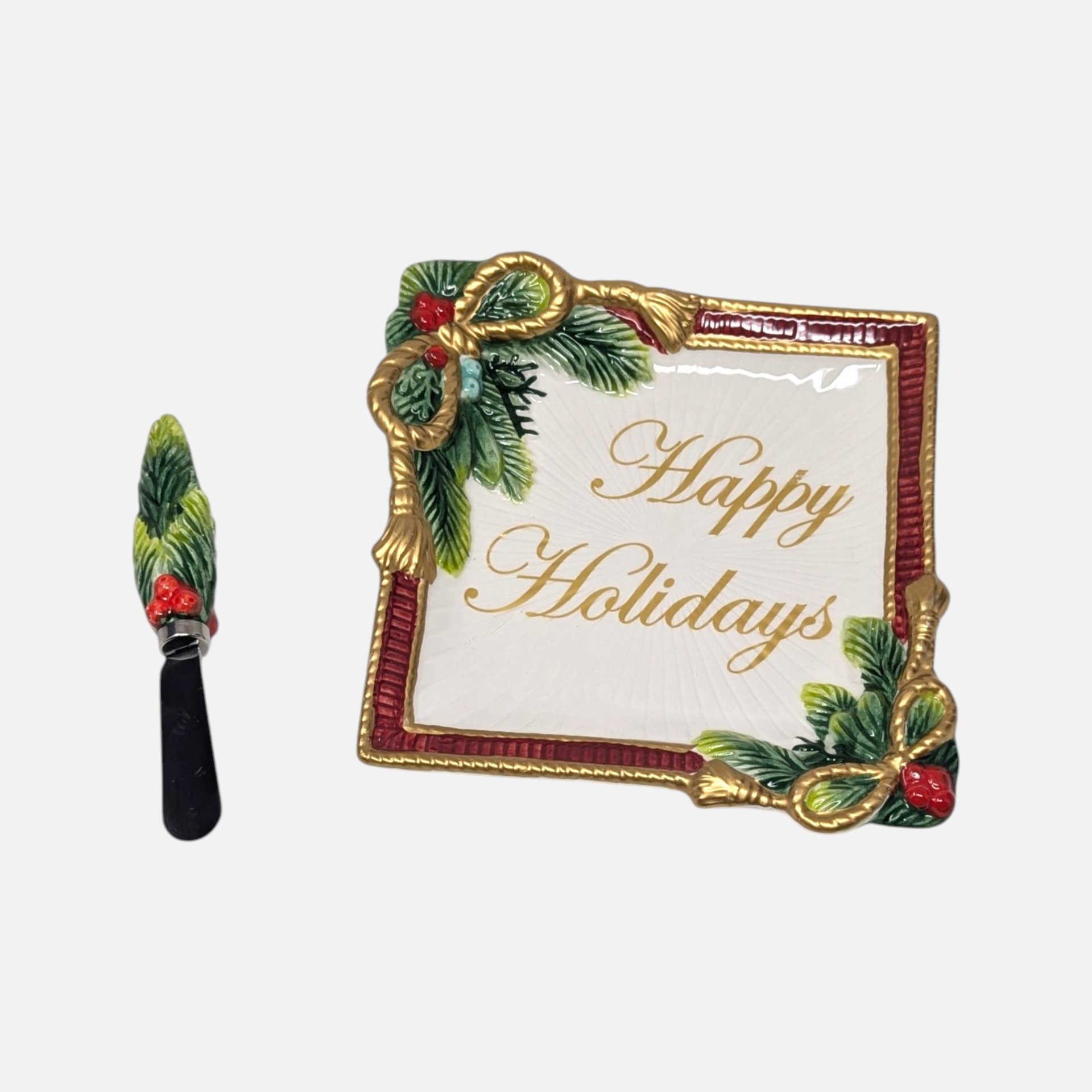 Vintage Fitz and Floyd Holiday Snack Plate and Spreader Set