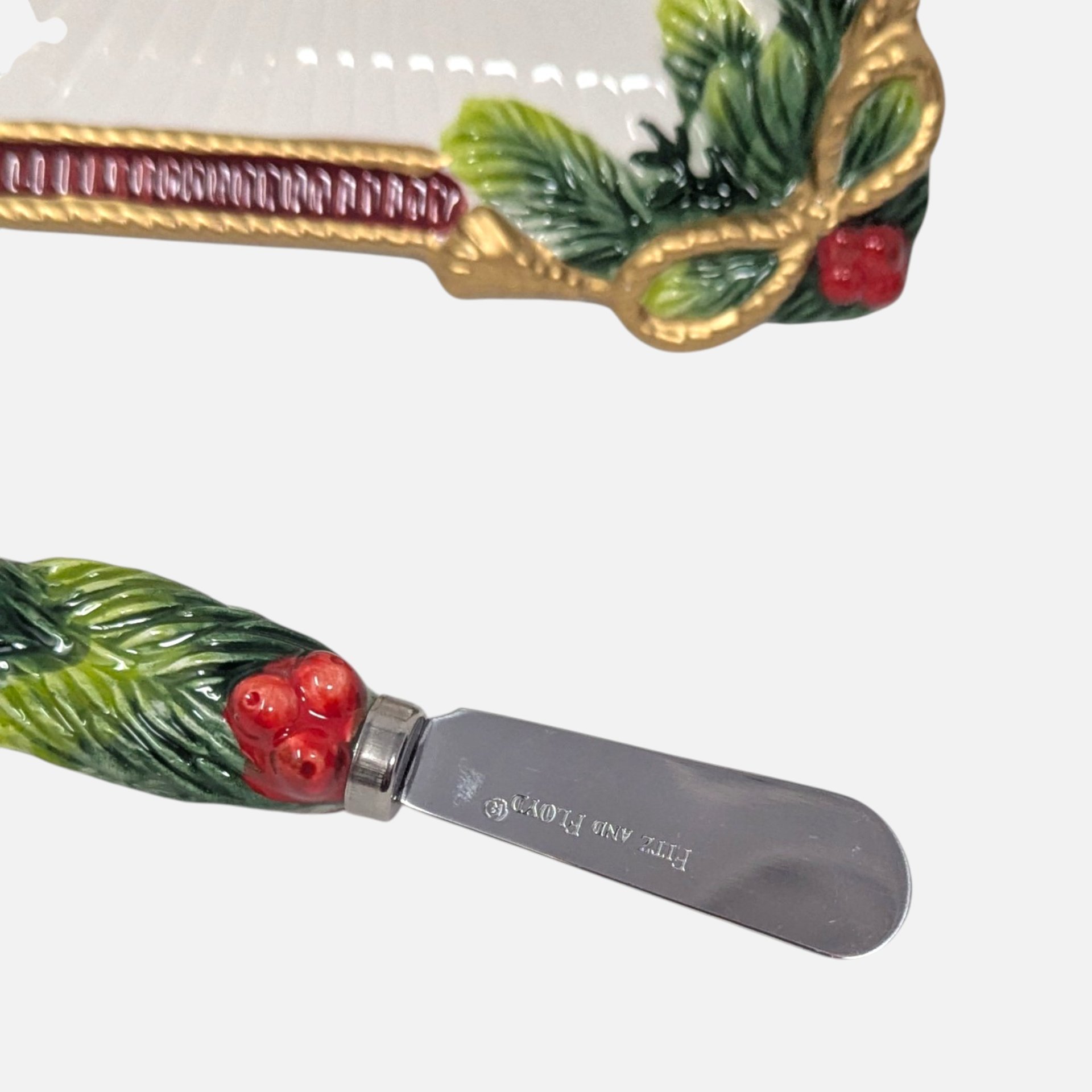 Vintage Fitz and Floyd Holiday Snack Plate and Spreader Set