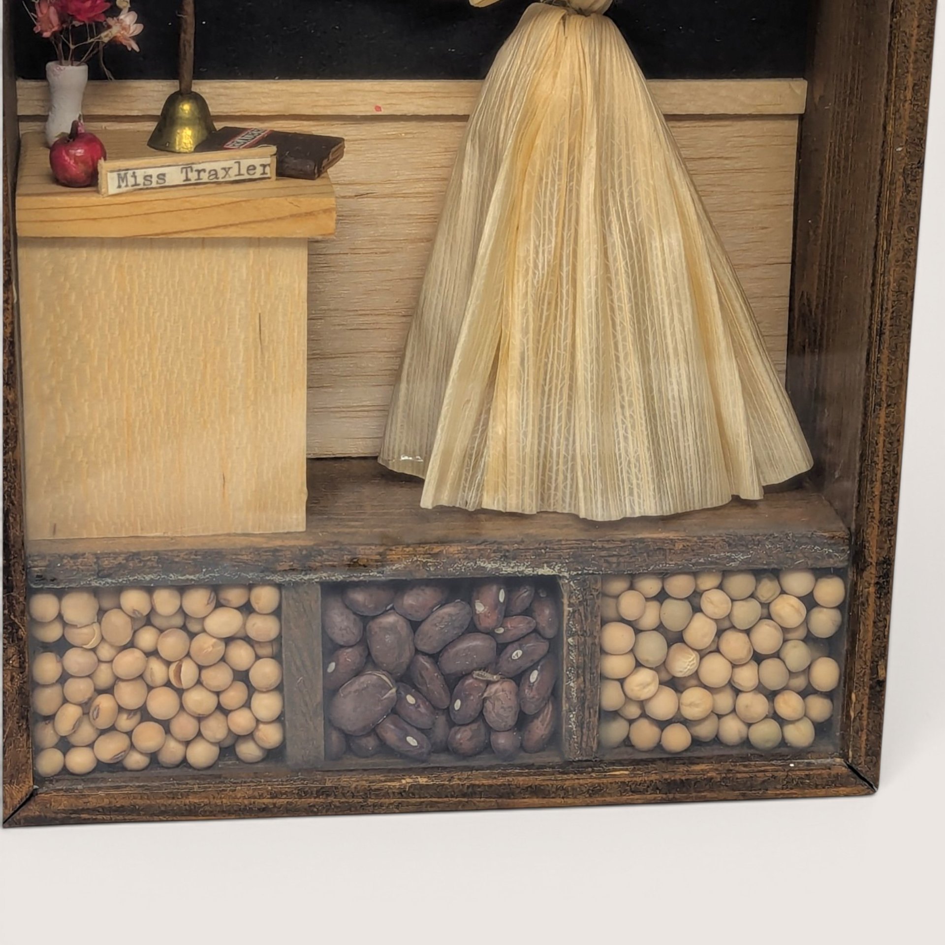 Vintage Schoolroom Diorama Corn Husk Doll Shadow Box