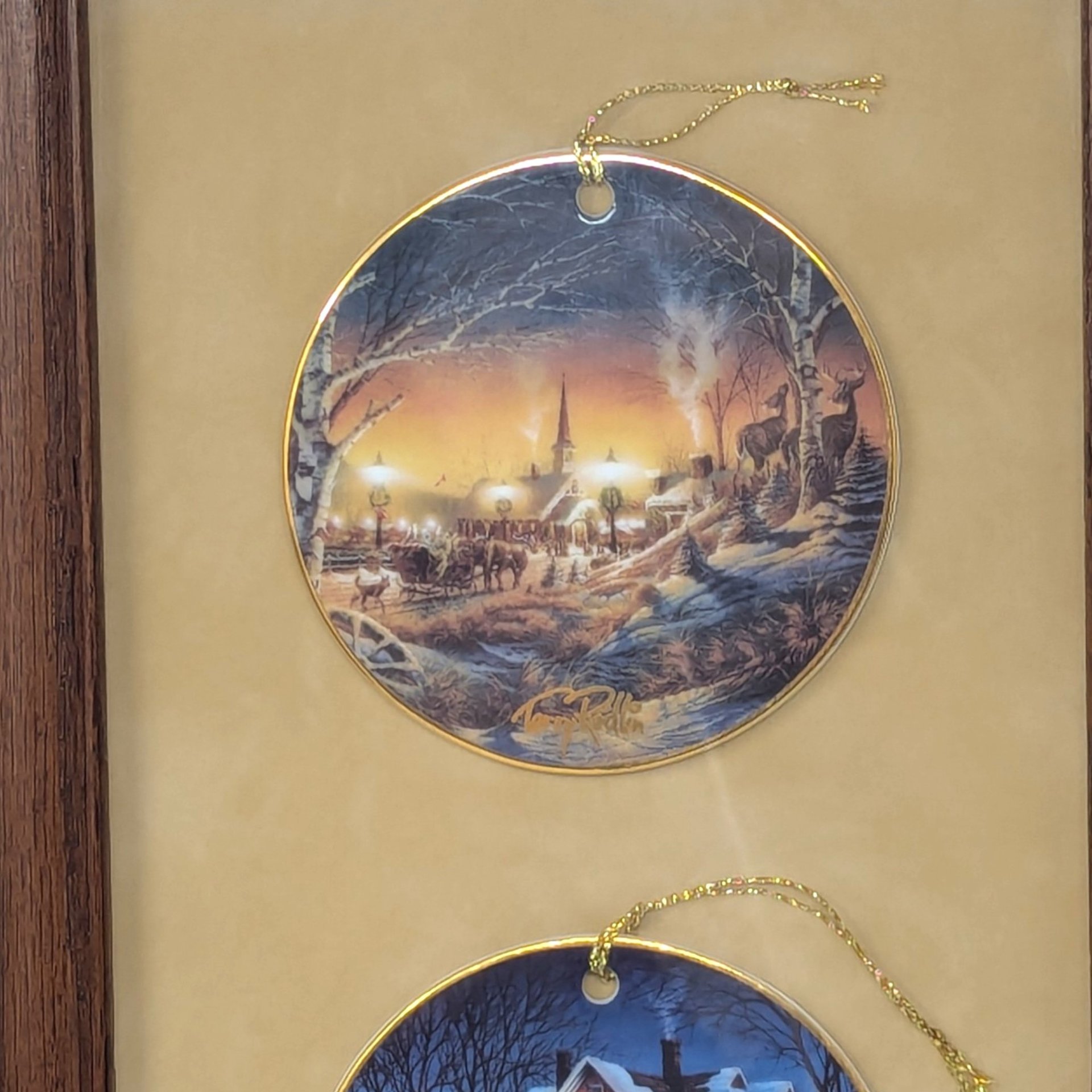 Vintage Terry Redlin Framed Holiday Ornament Trio Wall Art