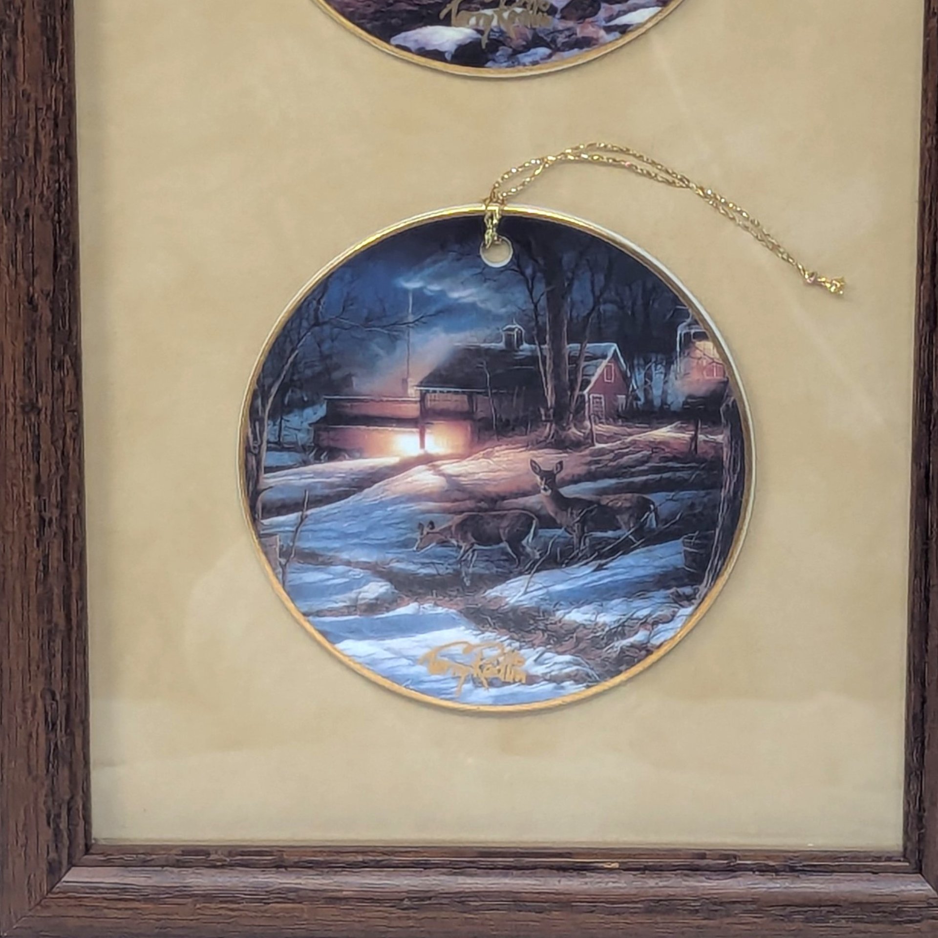 Vintage Terry Redlin Framed Holiday Ornament Trio Wall Art