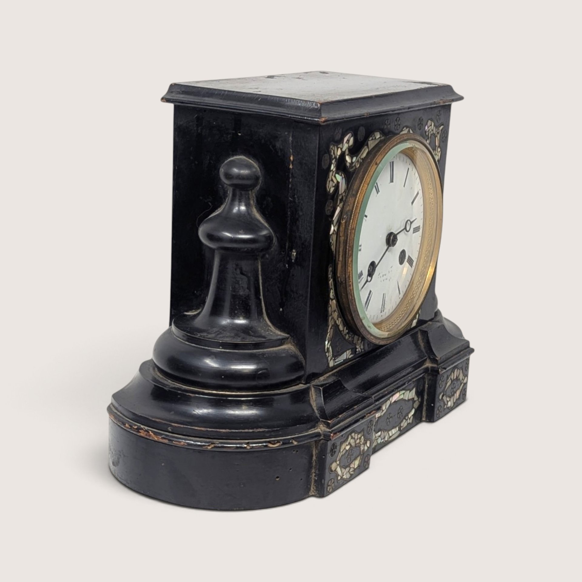 1880s Japy Freres Mother of Pearl Mantel Clock