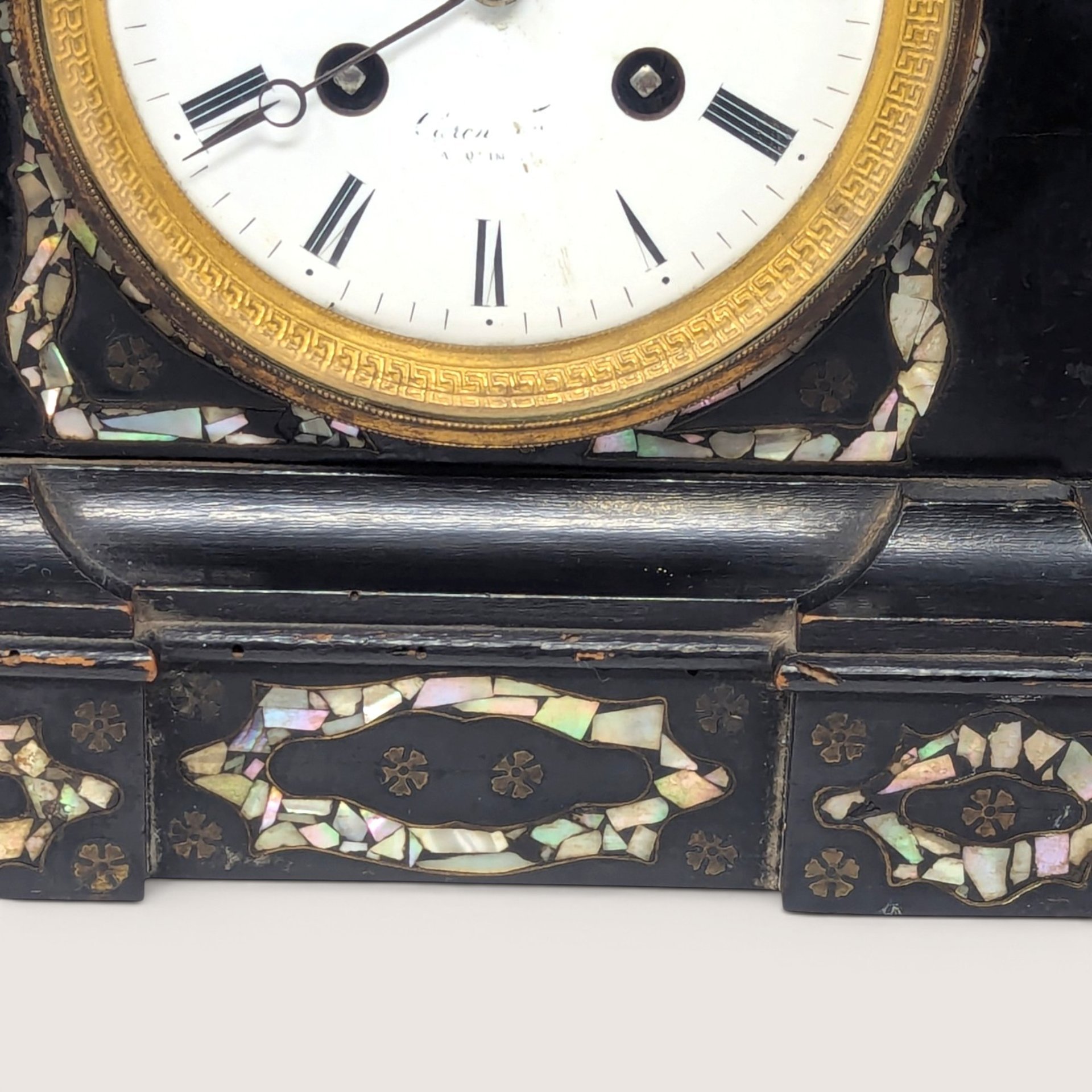 1880s Japy Freres Mother of Pearl Mantel Clock