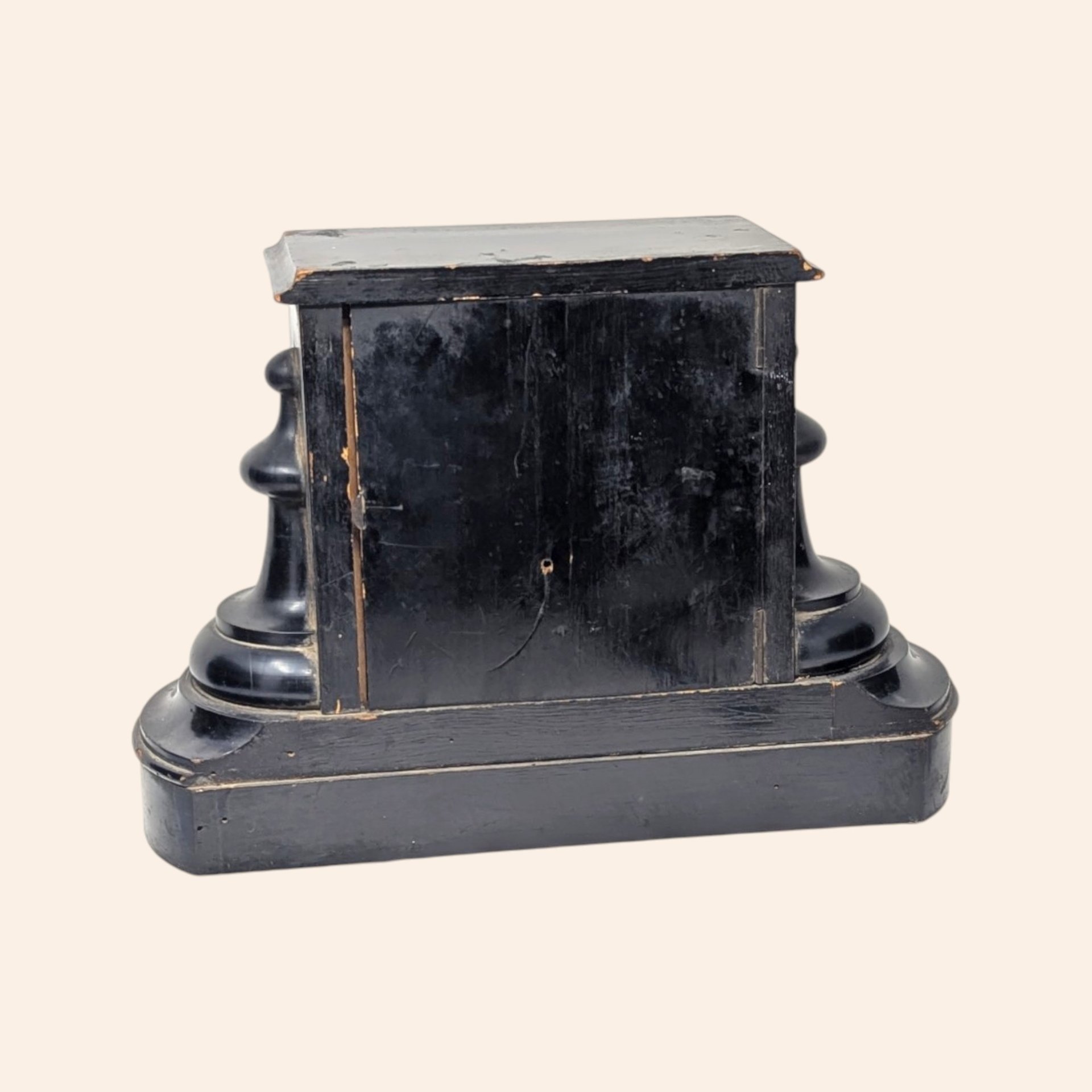 1880s Japy Freres French Black Lacquer Mother of Pearl Mantle Clock