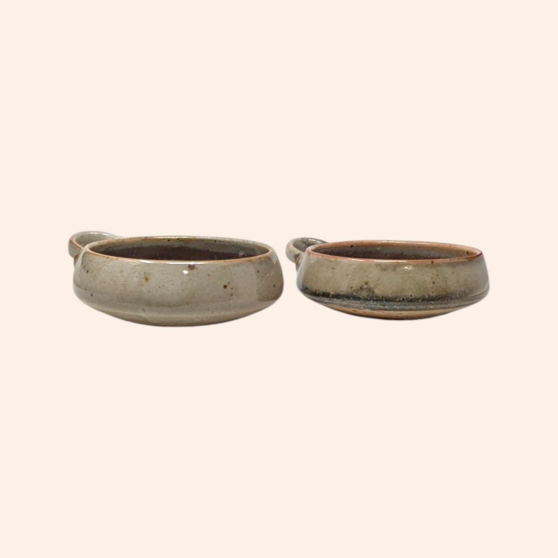Set of 2 Handmade Stoneware Bowls with Swirls and Handles