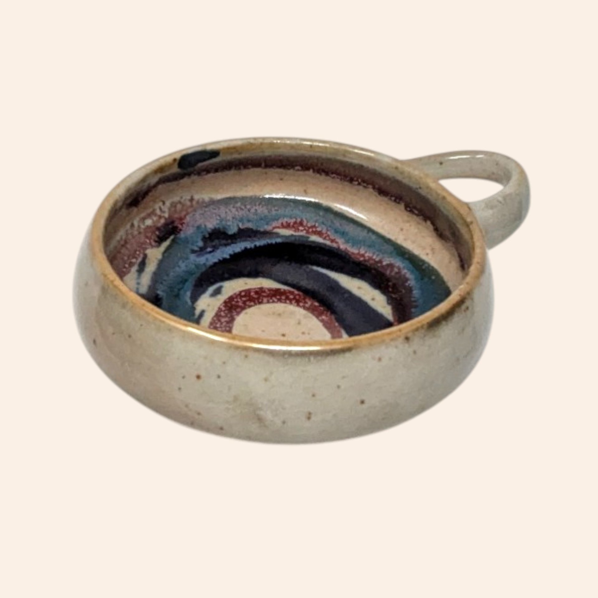 Set of 2 Handmade Stoneware Bowls with Swirls and Handles