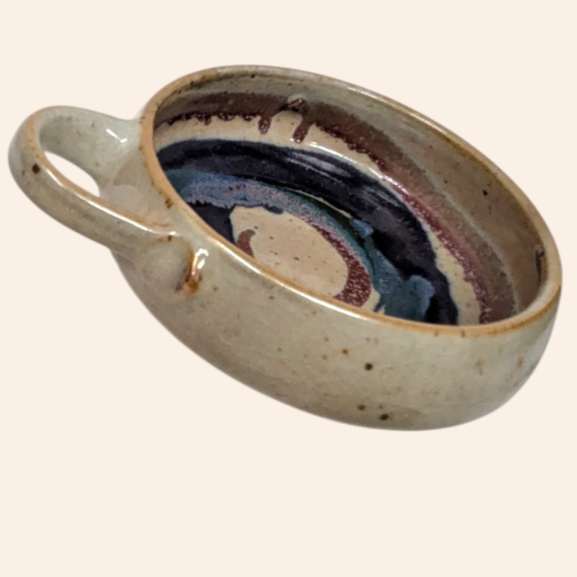 Set of 2 Handmade Stoneware Bowls with Swirls and Handles