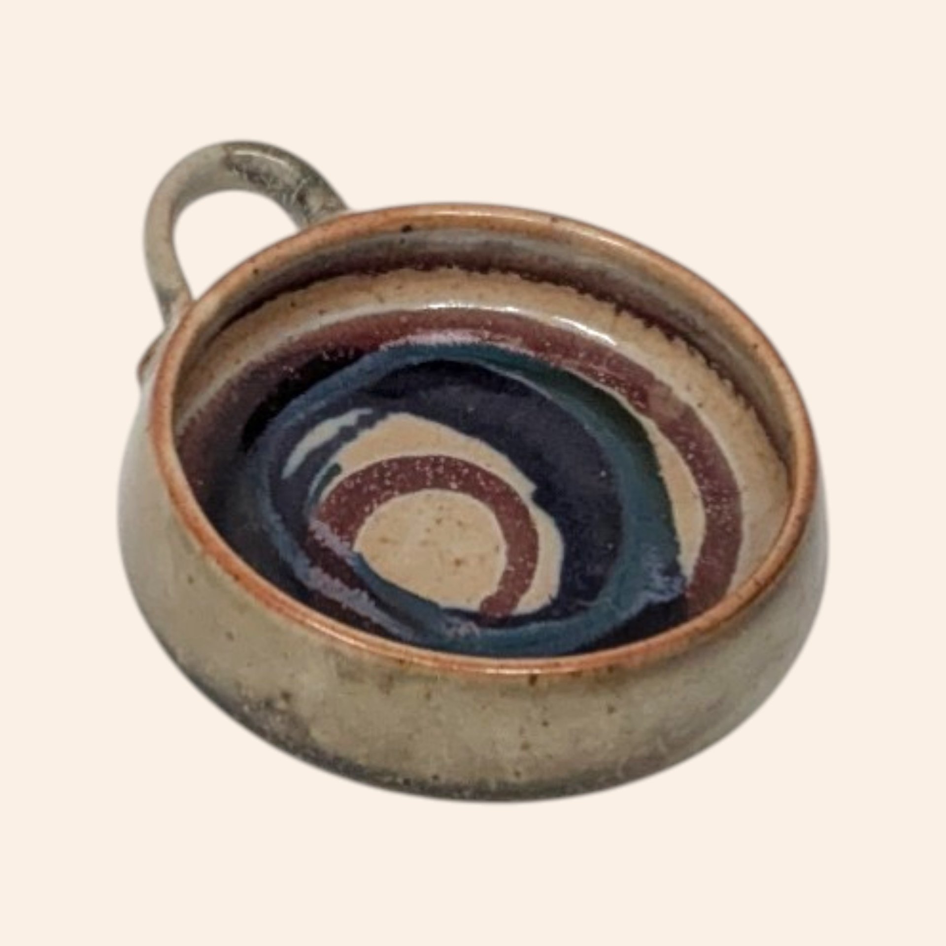 Set of 2 Handmade Stoneware Bowls with Swirls and Handles