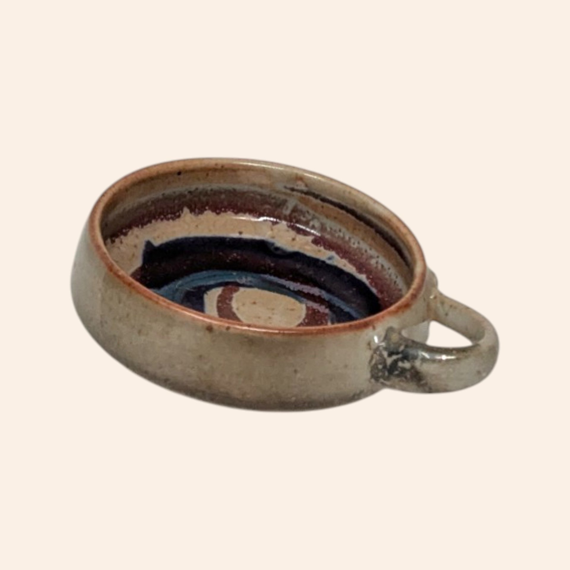 Set of 2 Handmade Stoneware Bowls with Swirls and Handles
