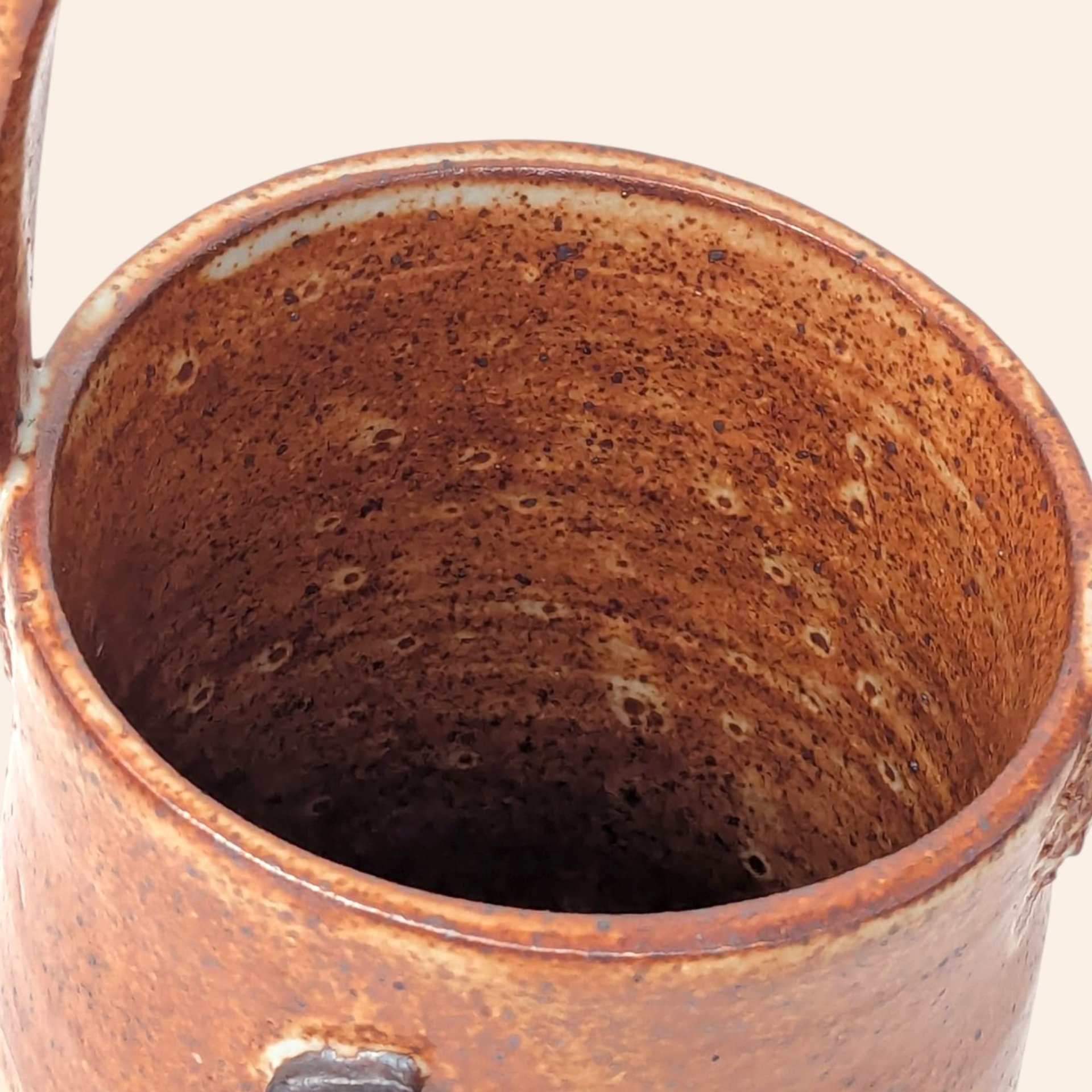 Vintage Handmade Stoneware Pottery Basket with Frog Motif