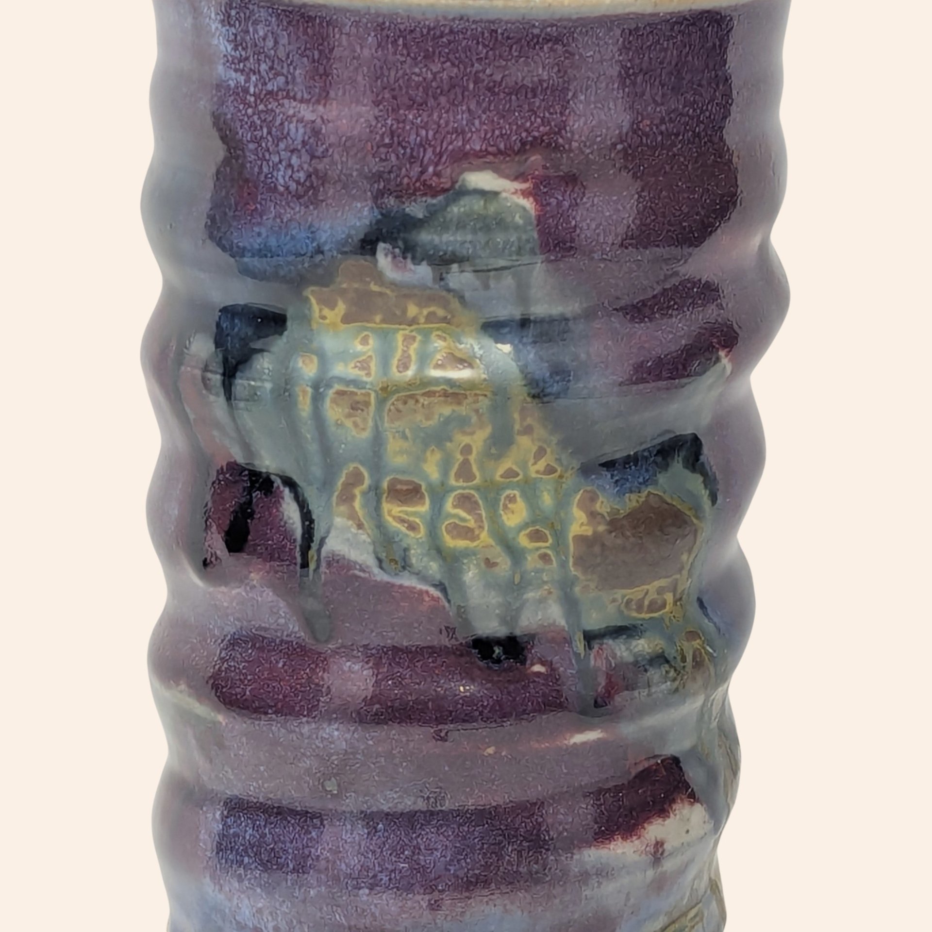 Handmade Ribbed Purple Stoneware Vase