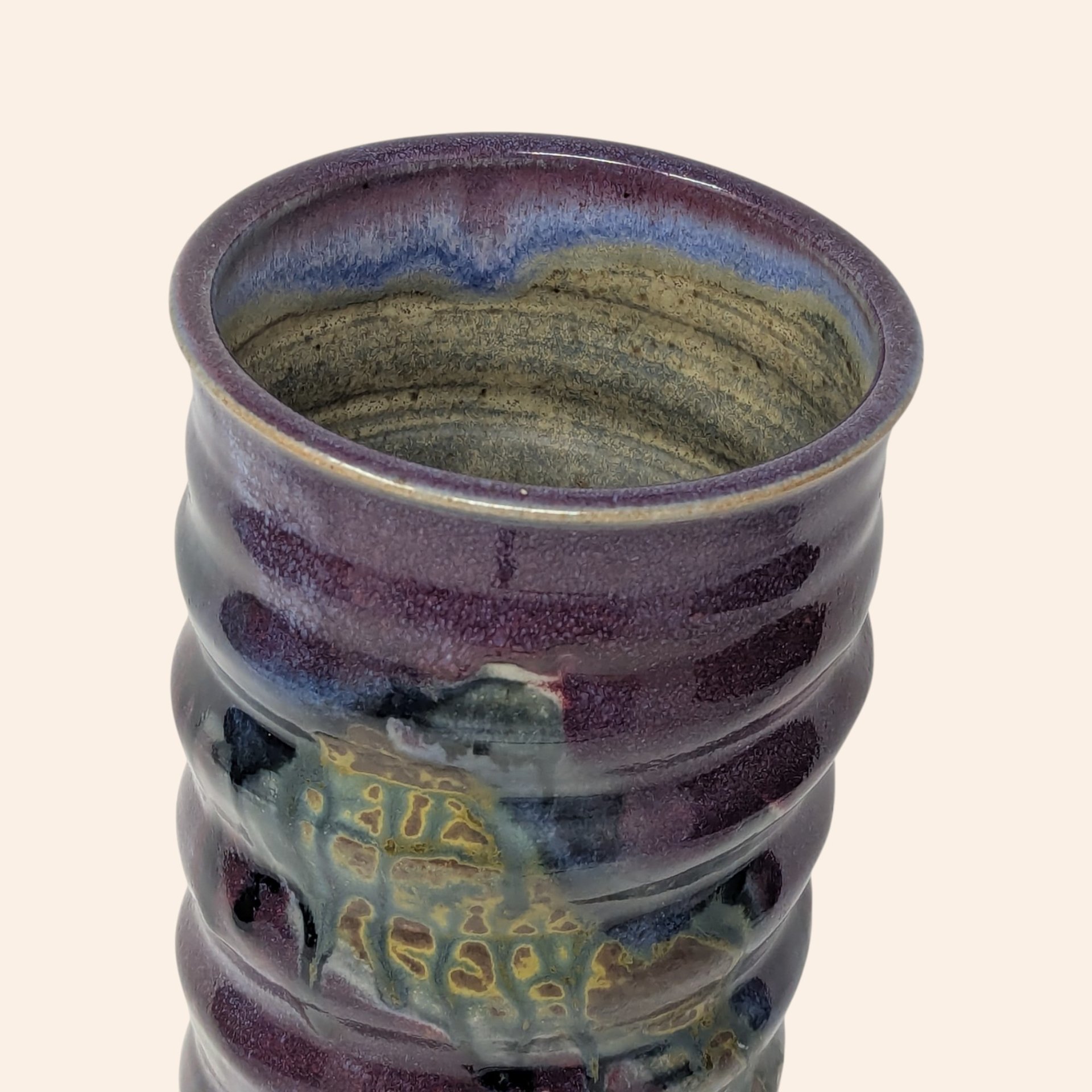 Handmade Ribbed Purple Stoneware Vase