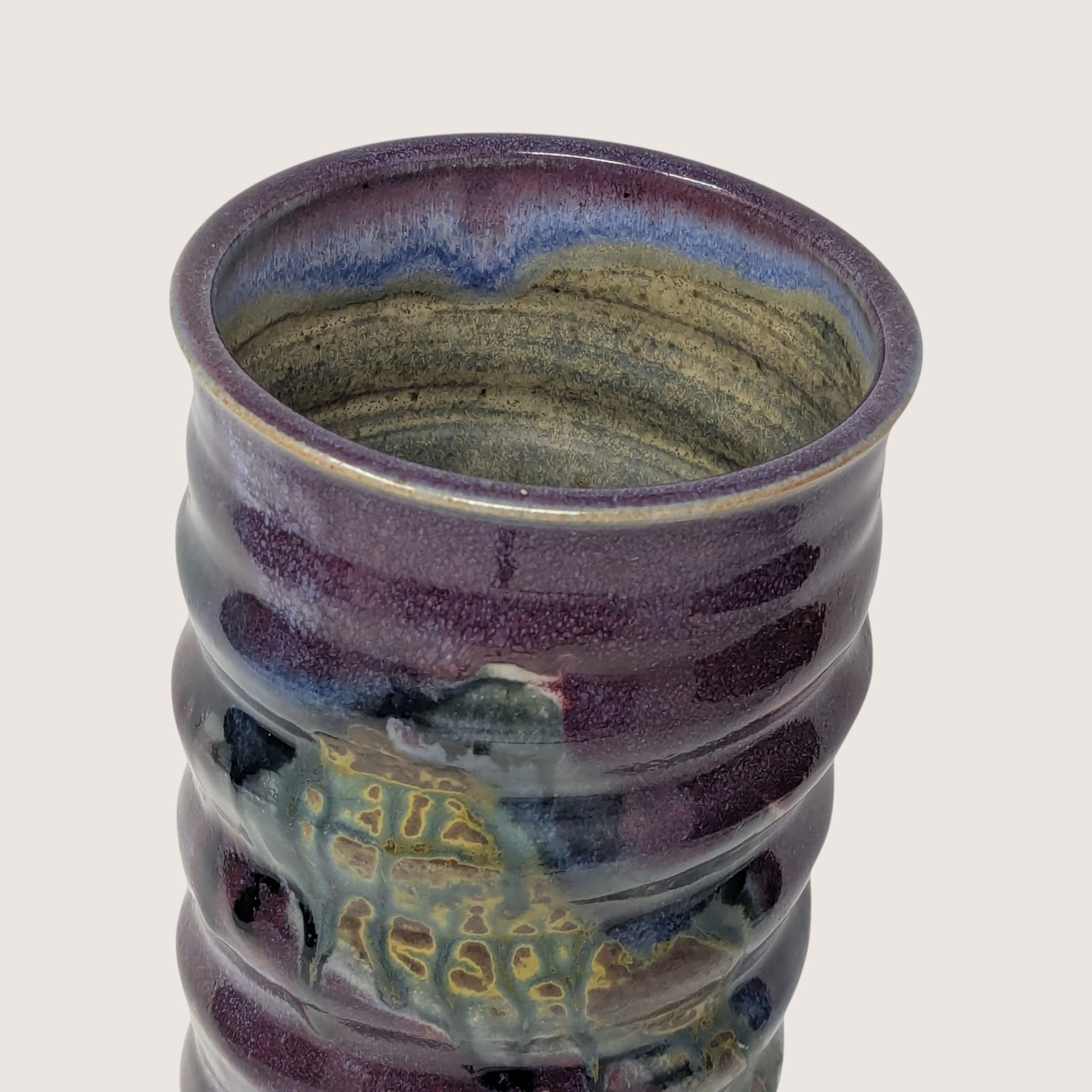 Vintage Handmade Stoneware Ribbed Studio Pottery Vase