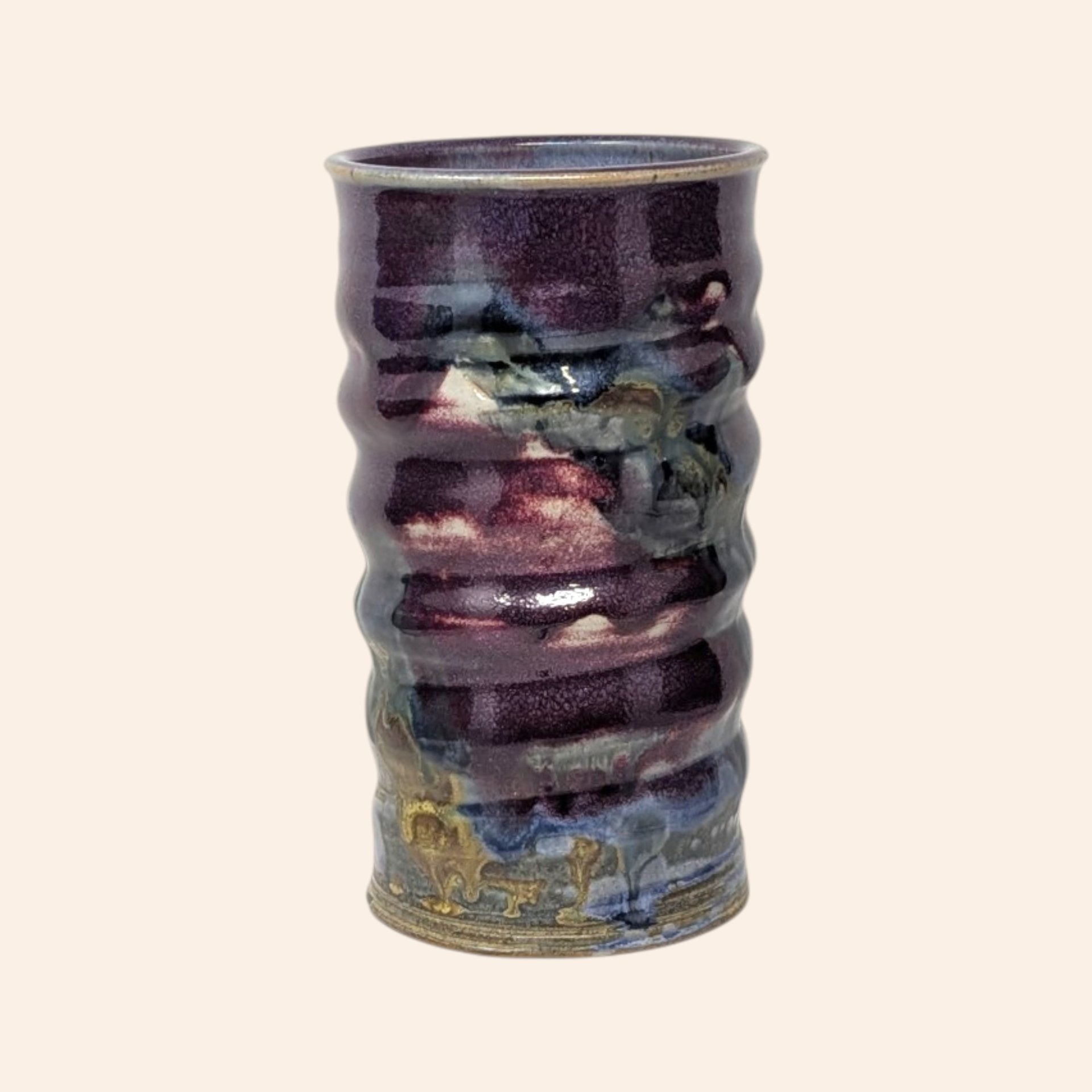 Handmade Ribbed Purple Stoneware Vase