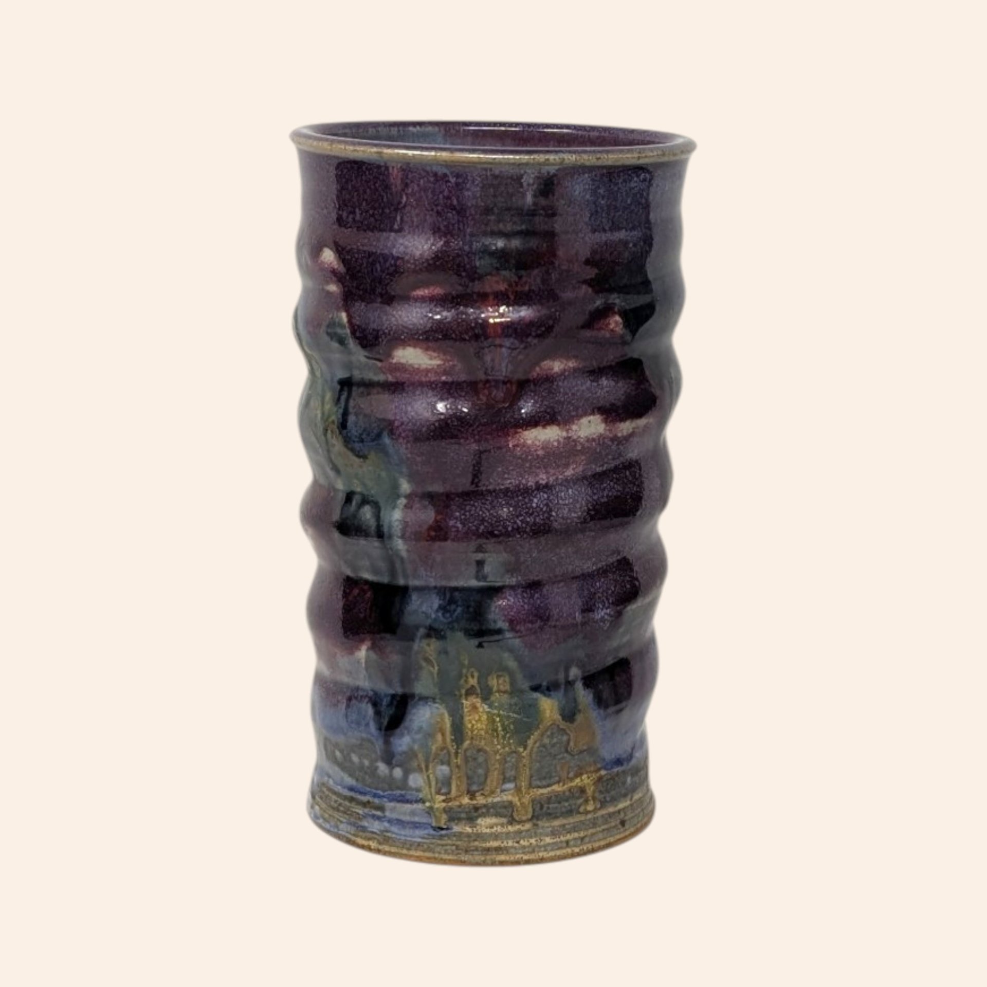 Handmade Ribbed Purple Stoneware Vase