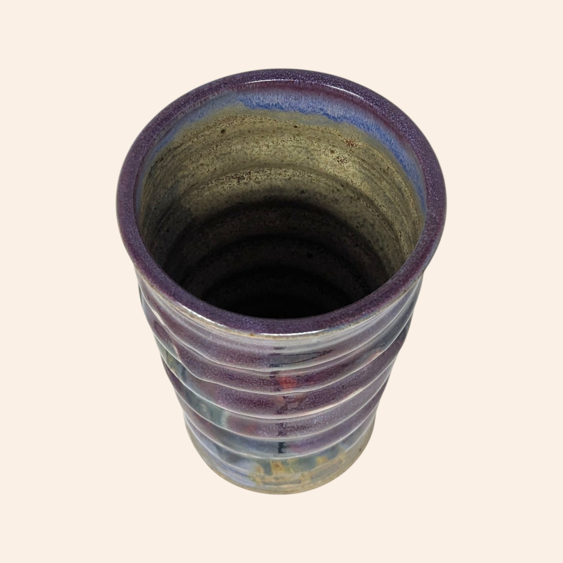 Handmade Ribbed Purple Stoneware Vase