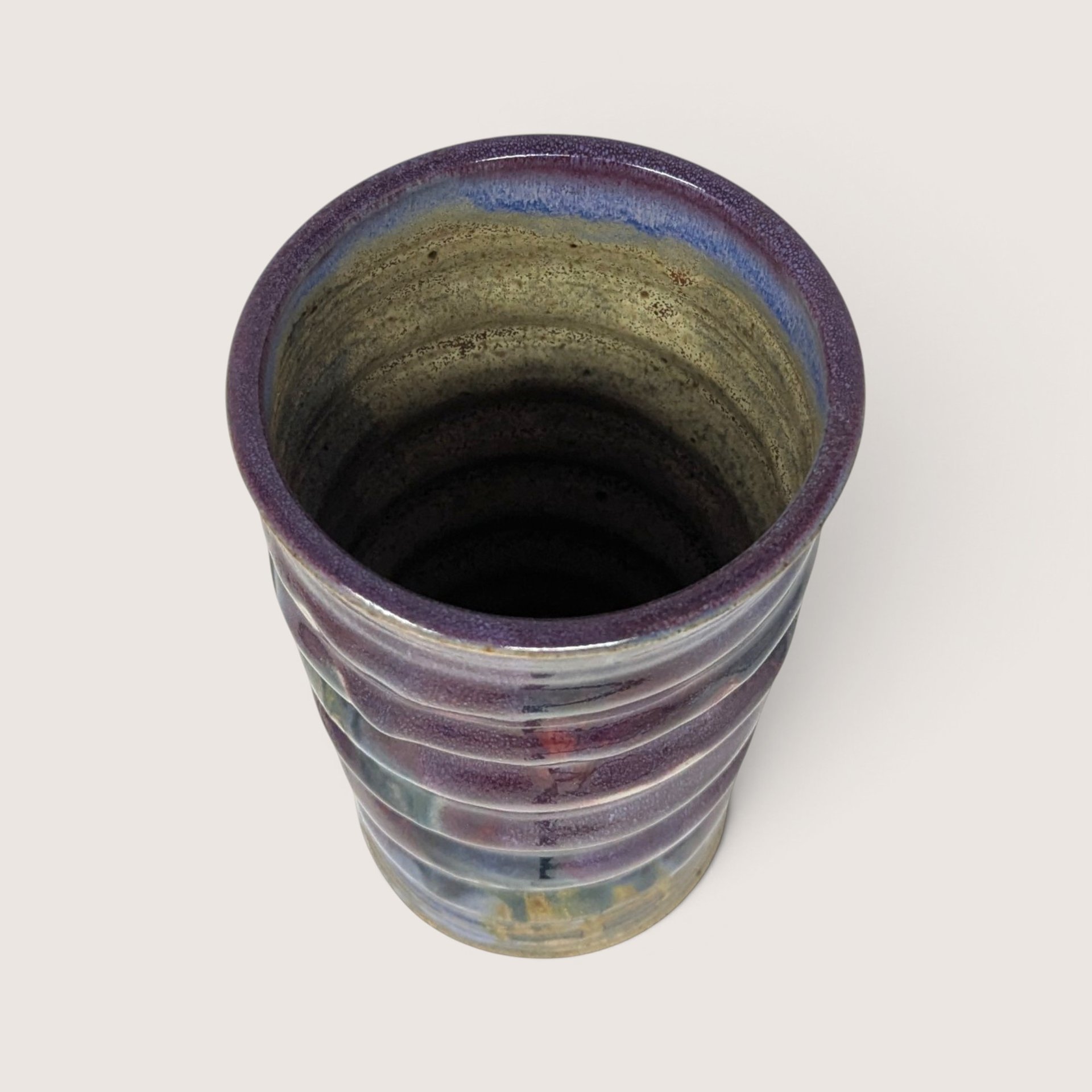 Vintage Handmade Stoneware Ribbed Studio Pottery Vase
