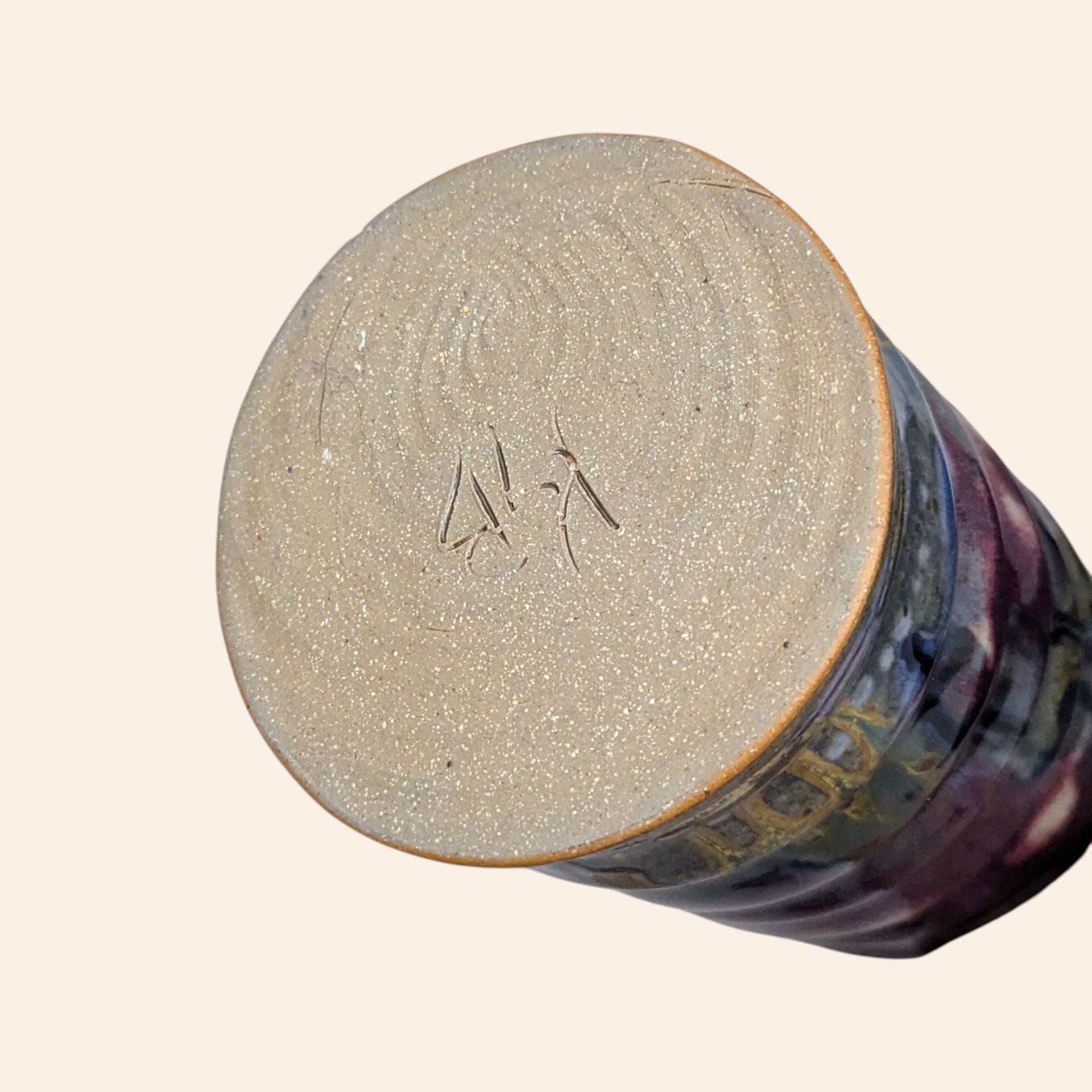 Handmade Ribbed Purple Stoneware Vase