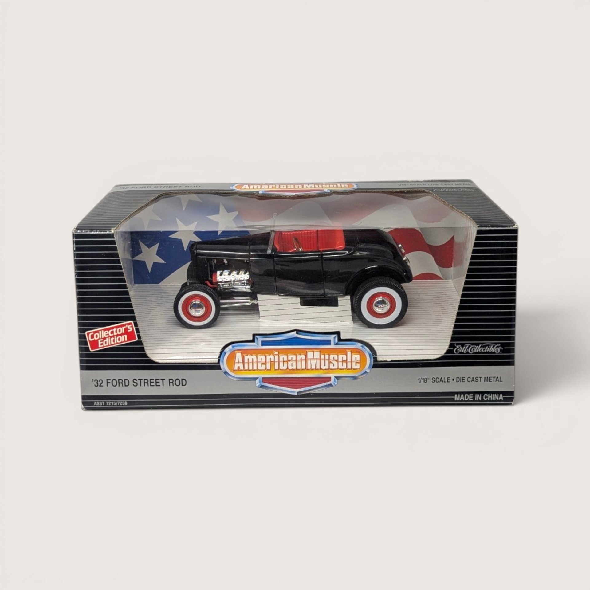 1995 ERTL American Muscle 1/18 scale black 1932 Ford street rod roadster inside its original box.