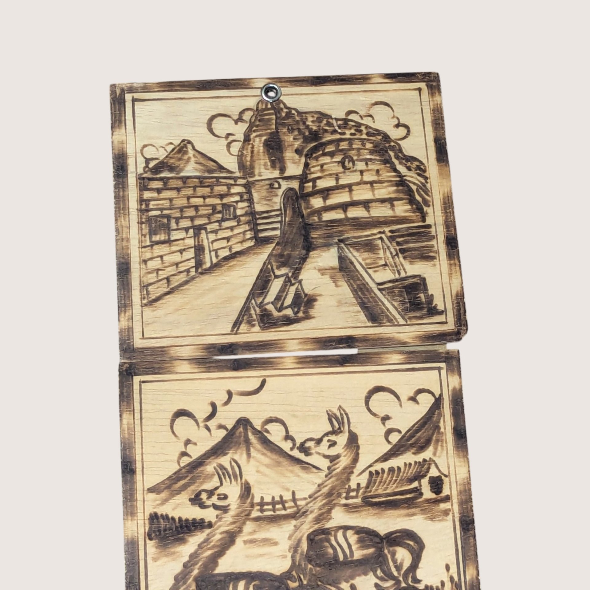 Vintage Peruvian Wood Burned Hanging Wall Plaques