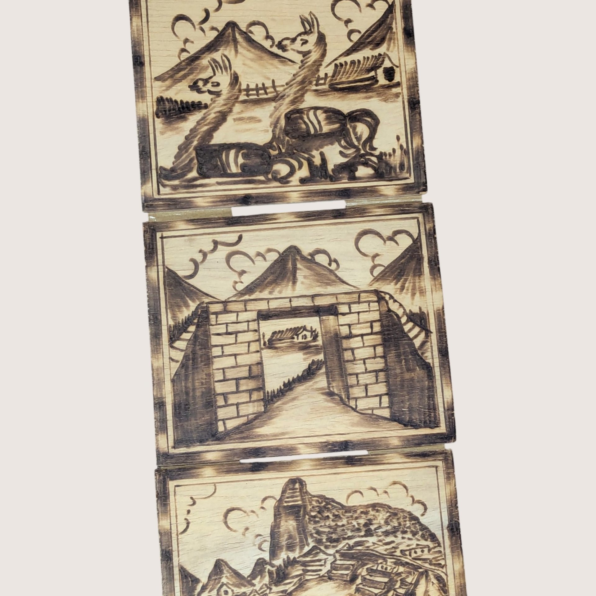 Vintage Peruvian Wood Burned Hanging Wall Plaques