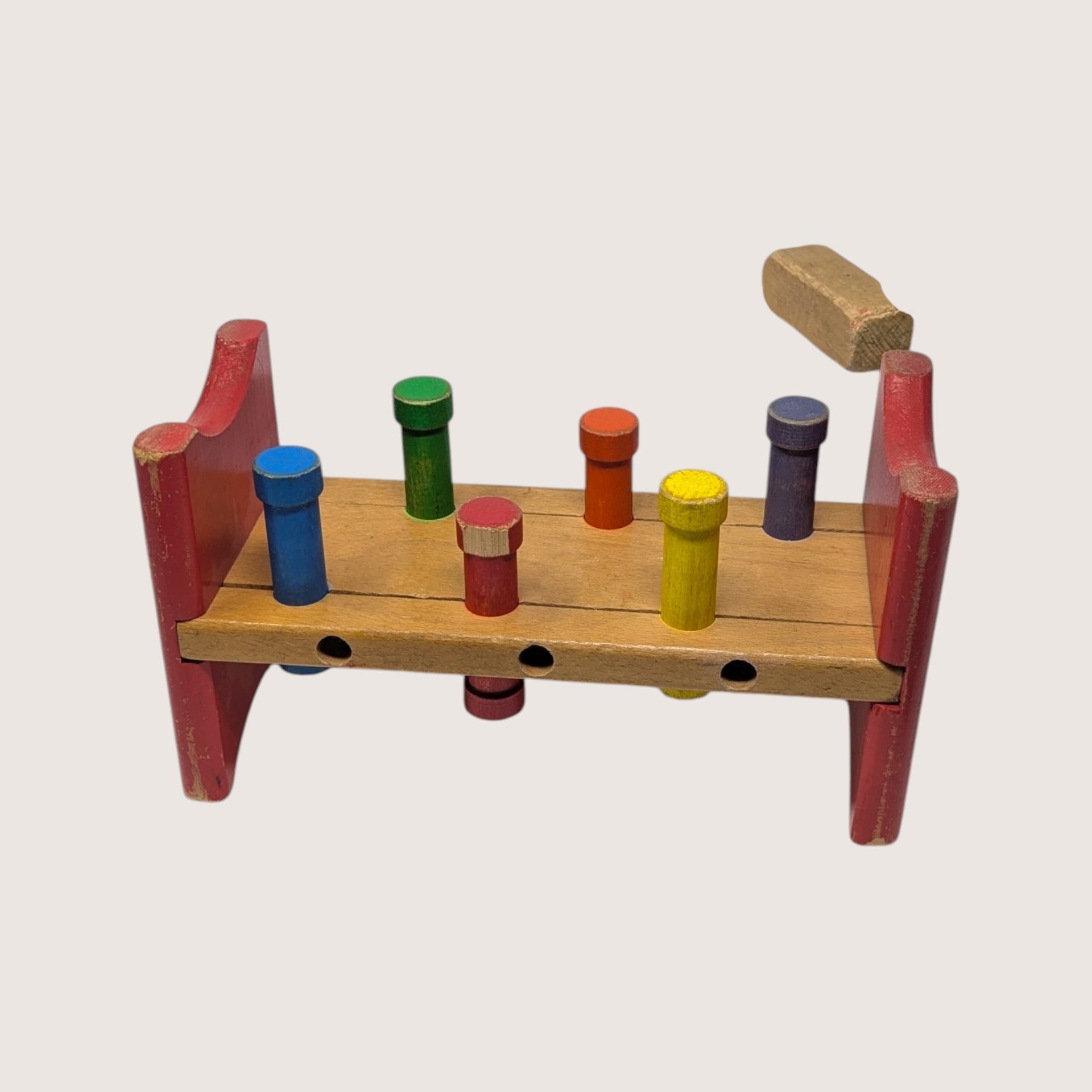 Vintage Playskool Wooden Pounding Bench Toy With Hammer