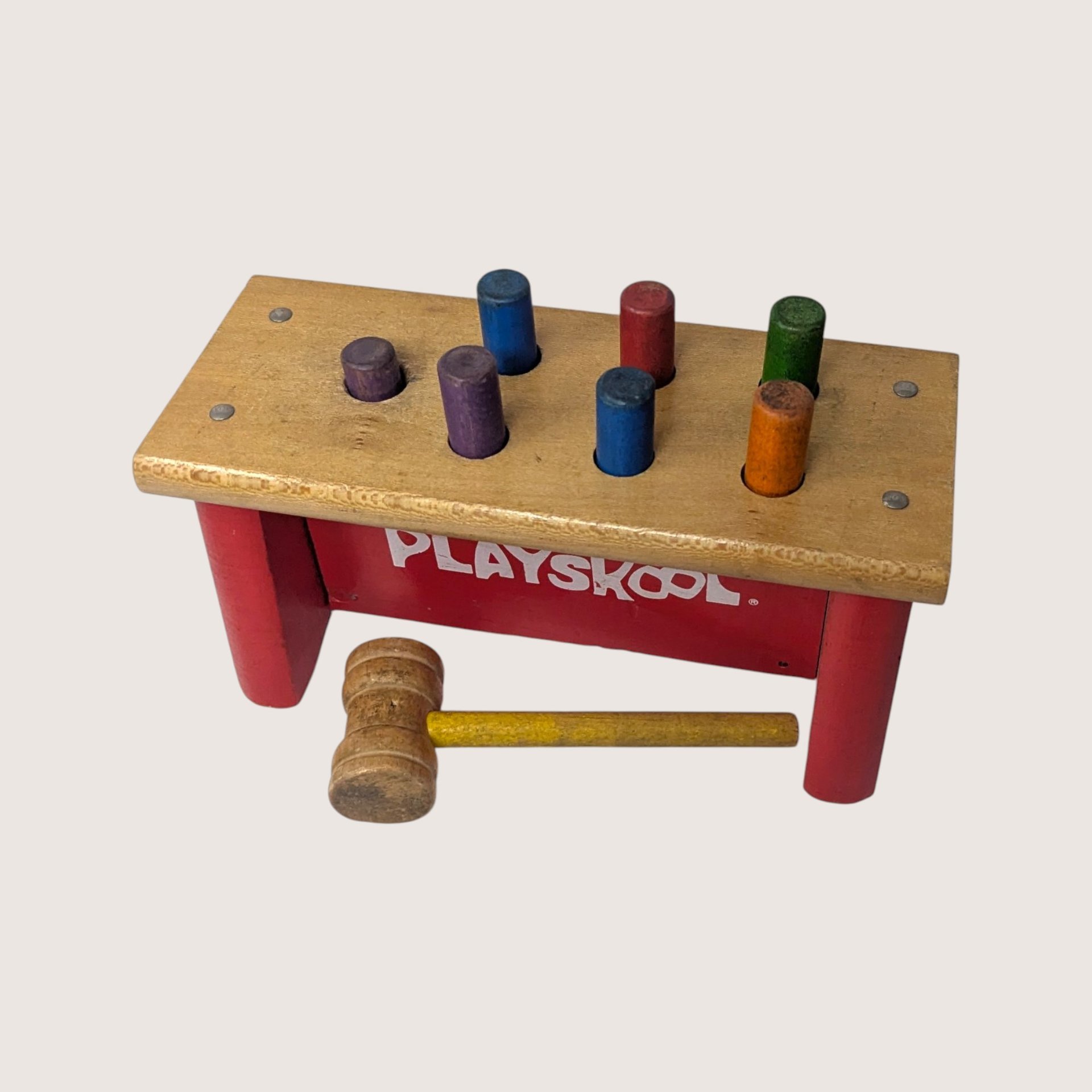 Vintage Playskool Wooden Pounding Bench With Mallet