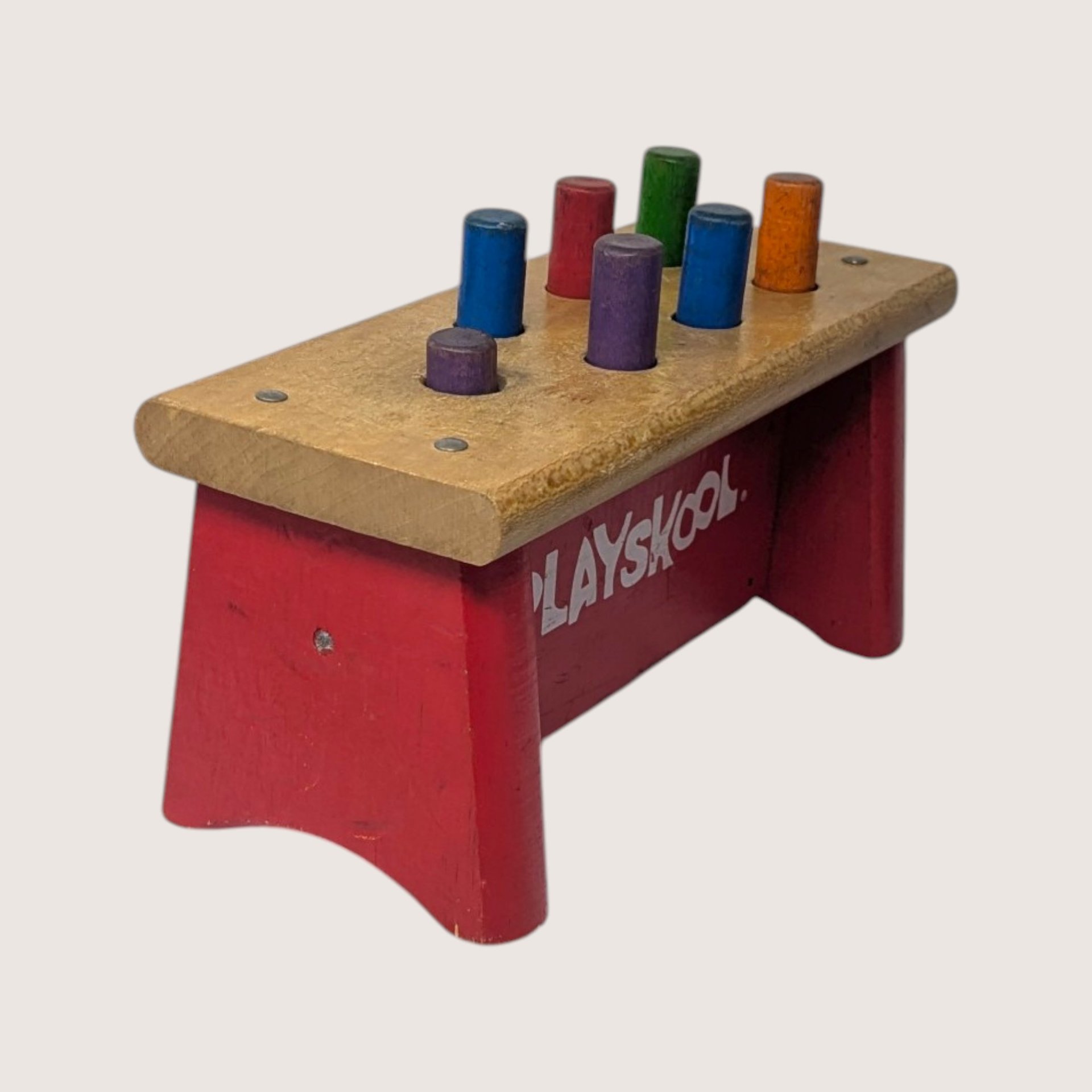 Vintage Playskool Wooden Pounding Bench With Mallet