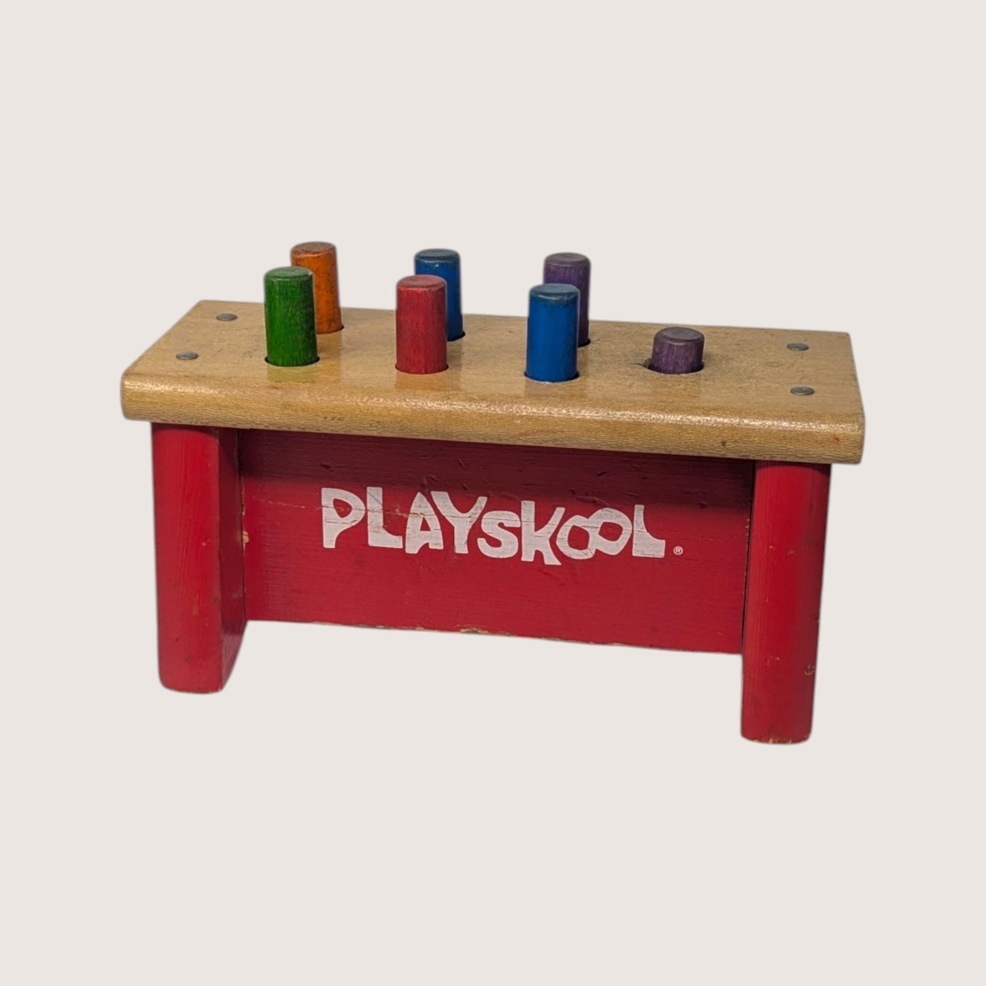 Vintage Playskool Wooden Pounding Bench With Mallet