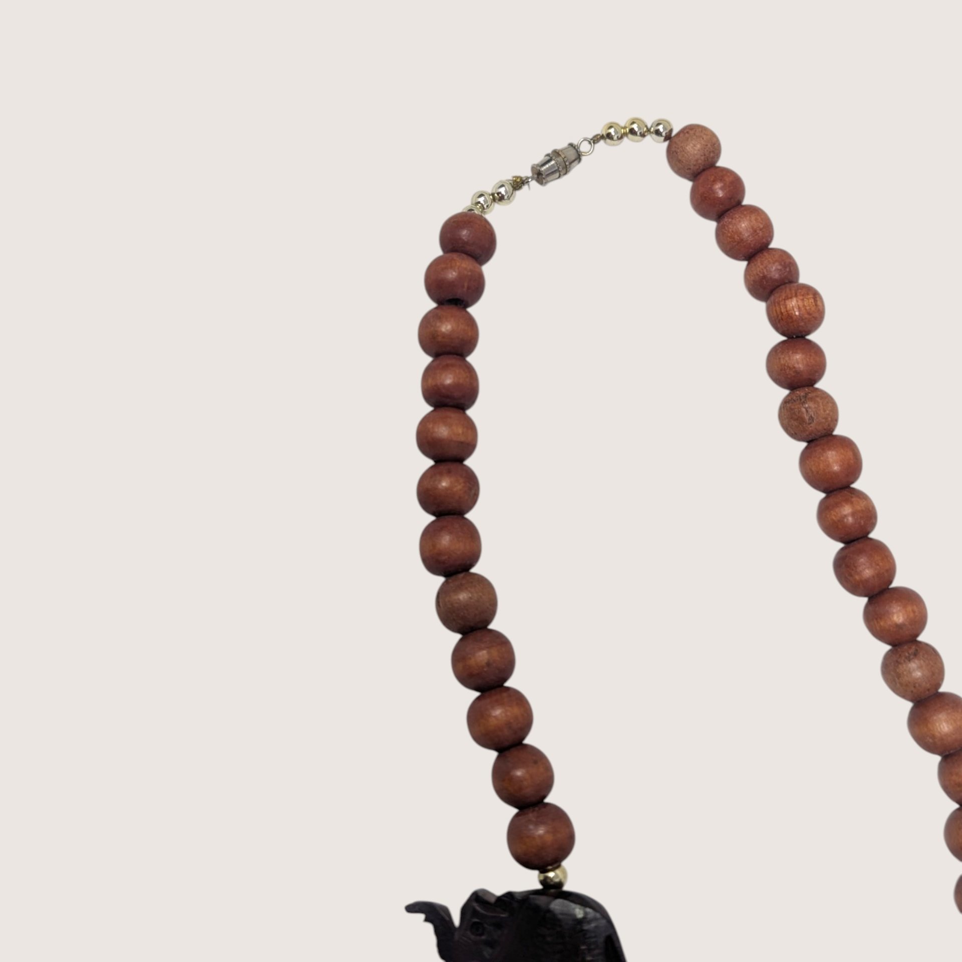 Vintage Wooden Chip And Elephant Statement Necklace