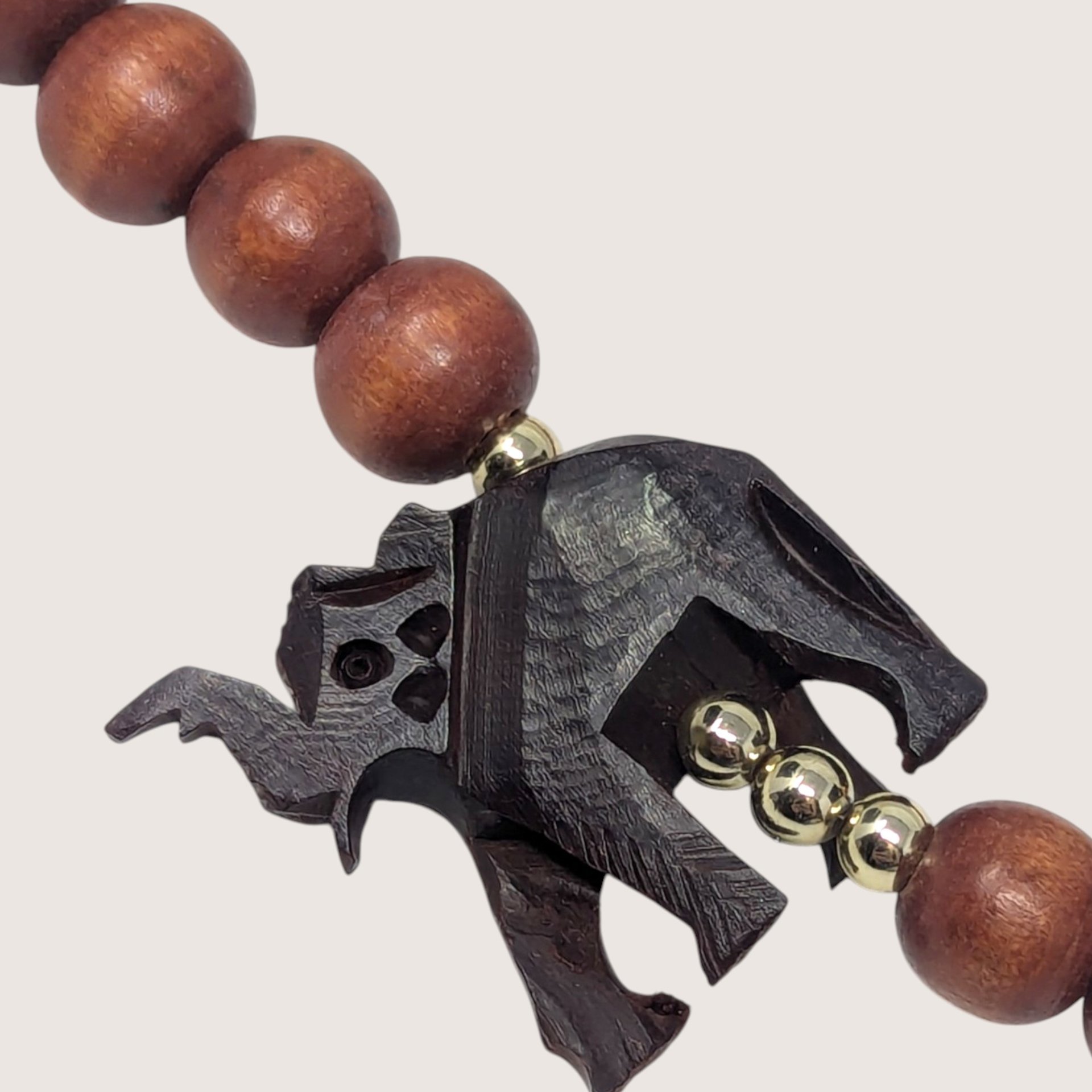 Vintage Wooden Chip And Elephant Statement Necklace