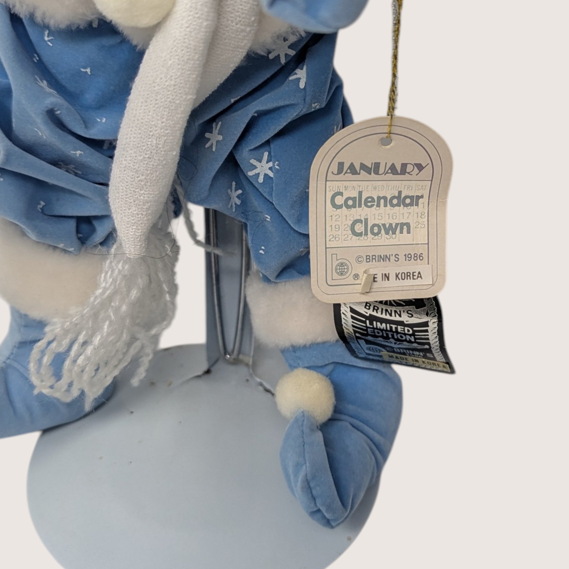 1986 Brinns January Calendar Clown Doll With Ice Skates
