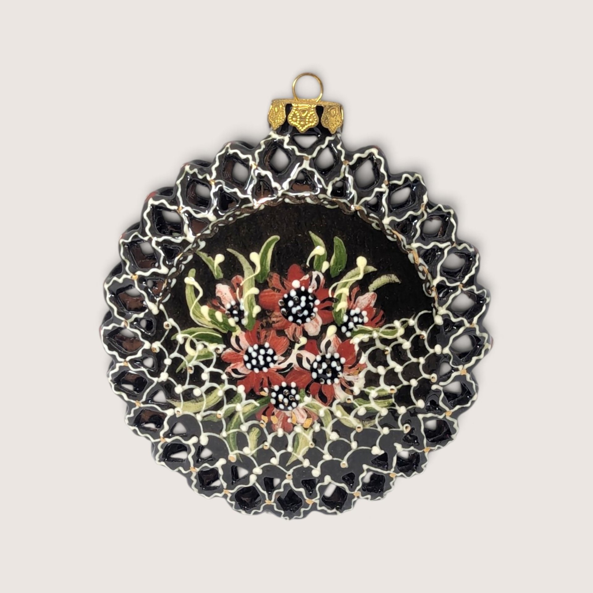 Vintage Handpainted Clay Cutout Floral Christmas Ornament