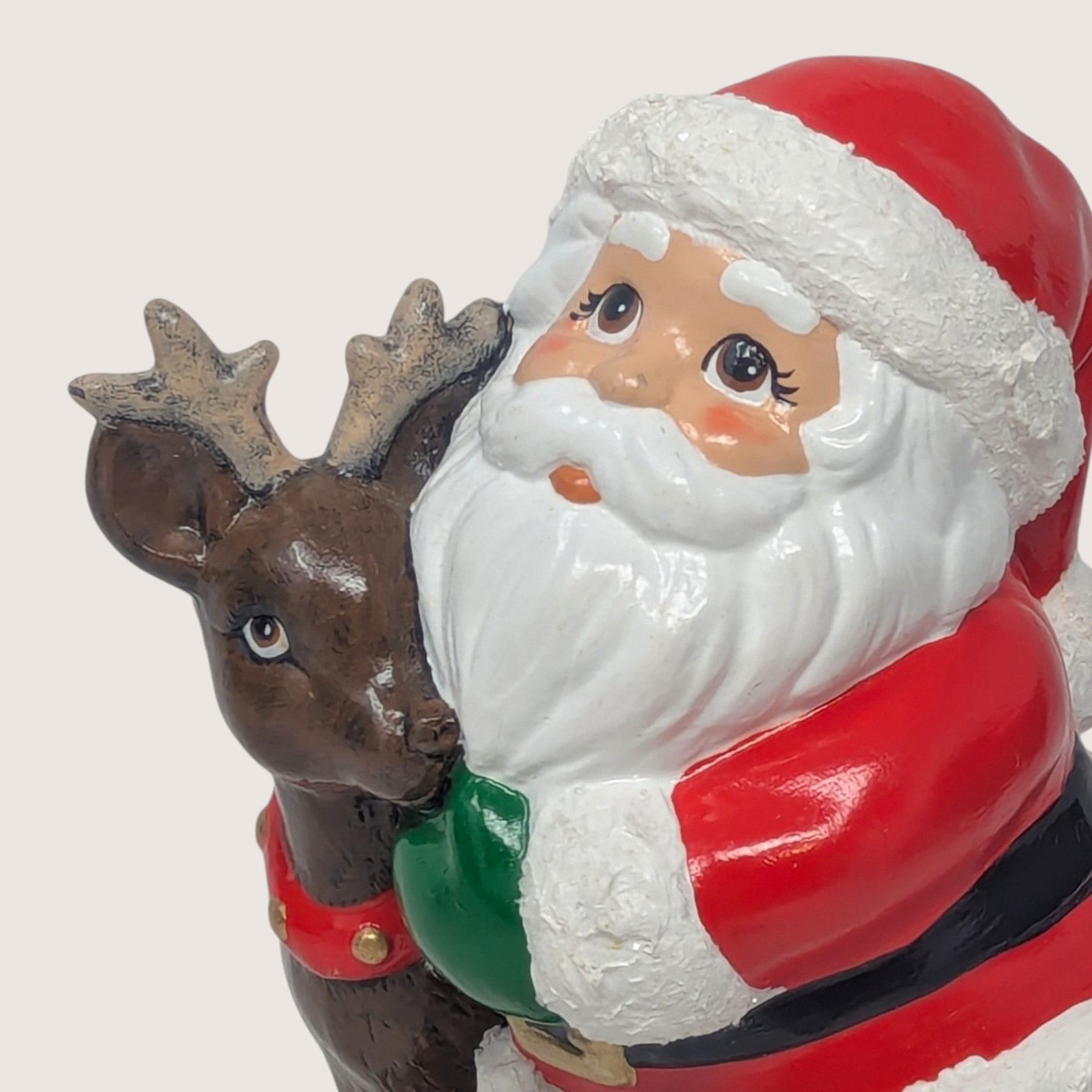 Vintage Handpainted Ceramic Santa And Reindeer Figurine