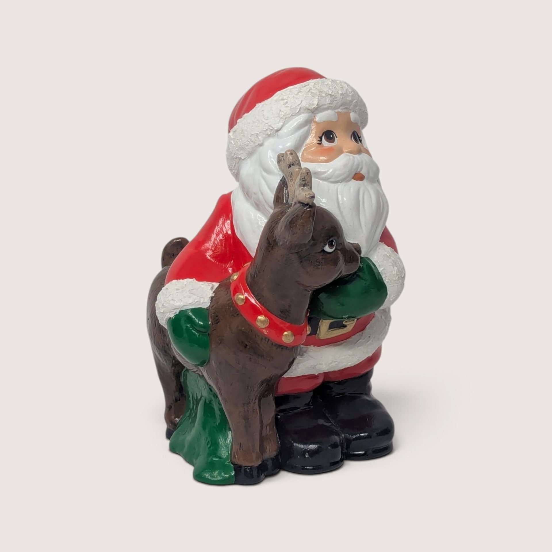 Vintage Handpainted Ceramic Santa And Reindeer Figurine