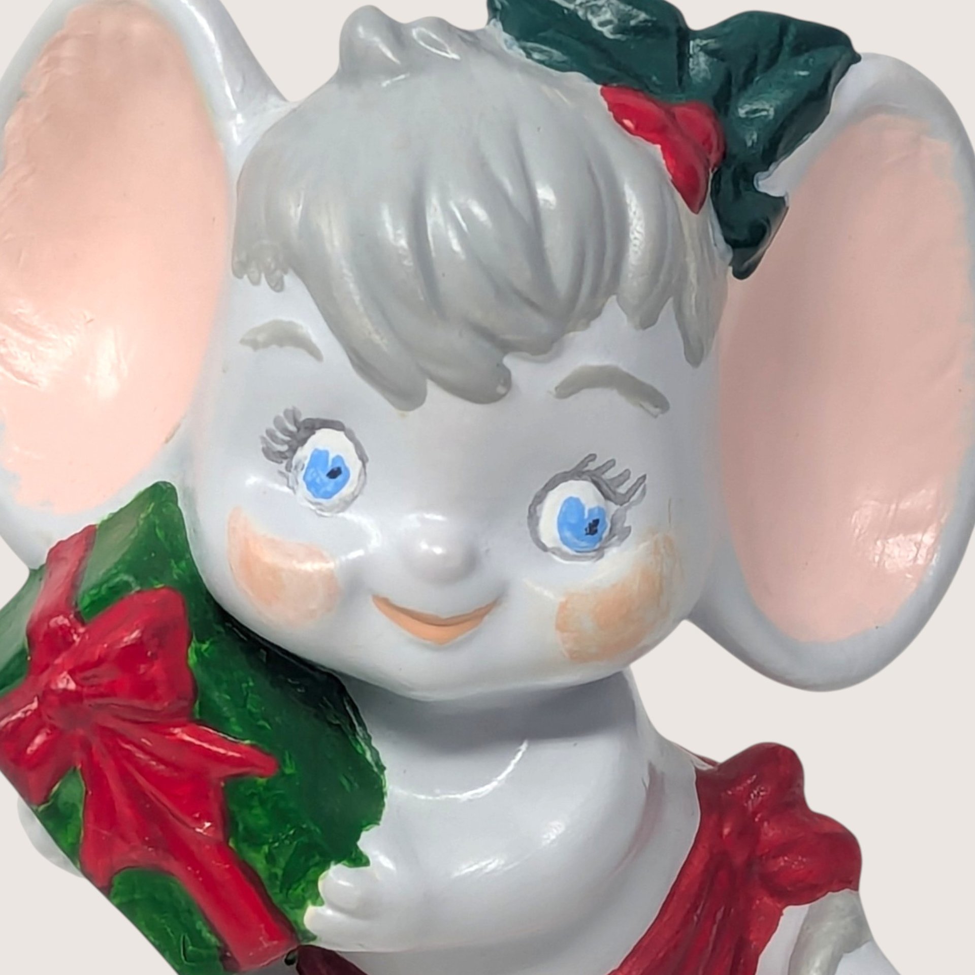 Vintage Handpainted Ceramic Mouse With Present Christmas Figurine