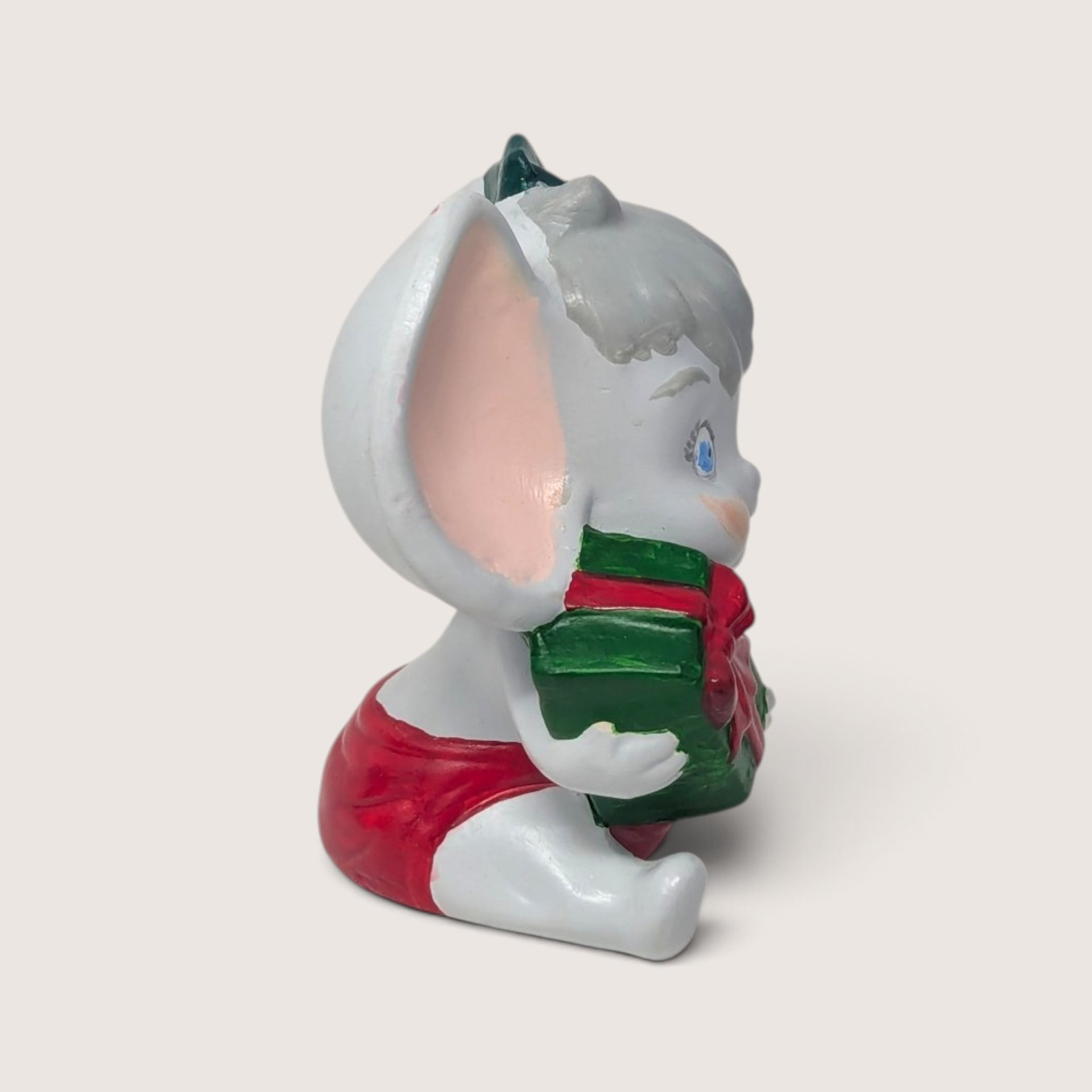 Vintage Handpainted Ceramic Mouse With Present Christmas Figurine