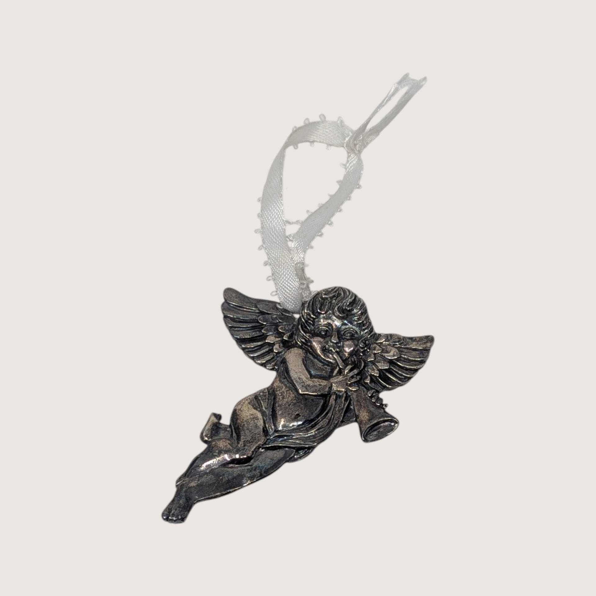 Vintage Pewter R&B Cherub Winged Angel Hanging Ornament