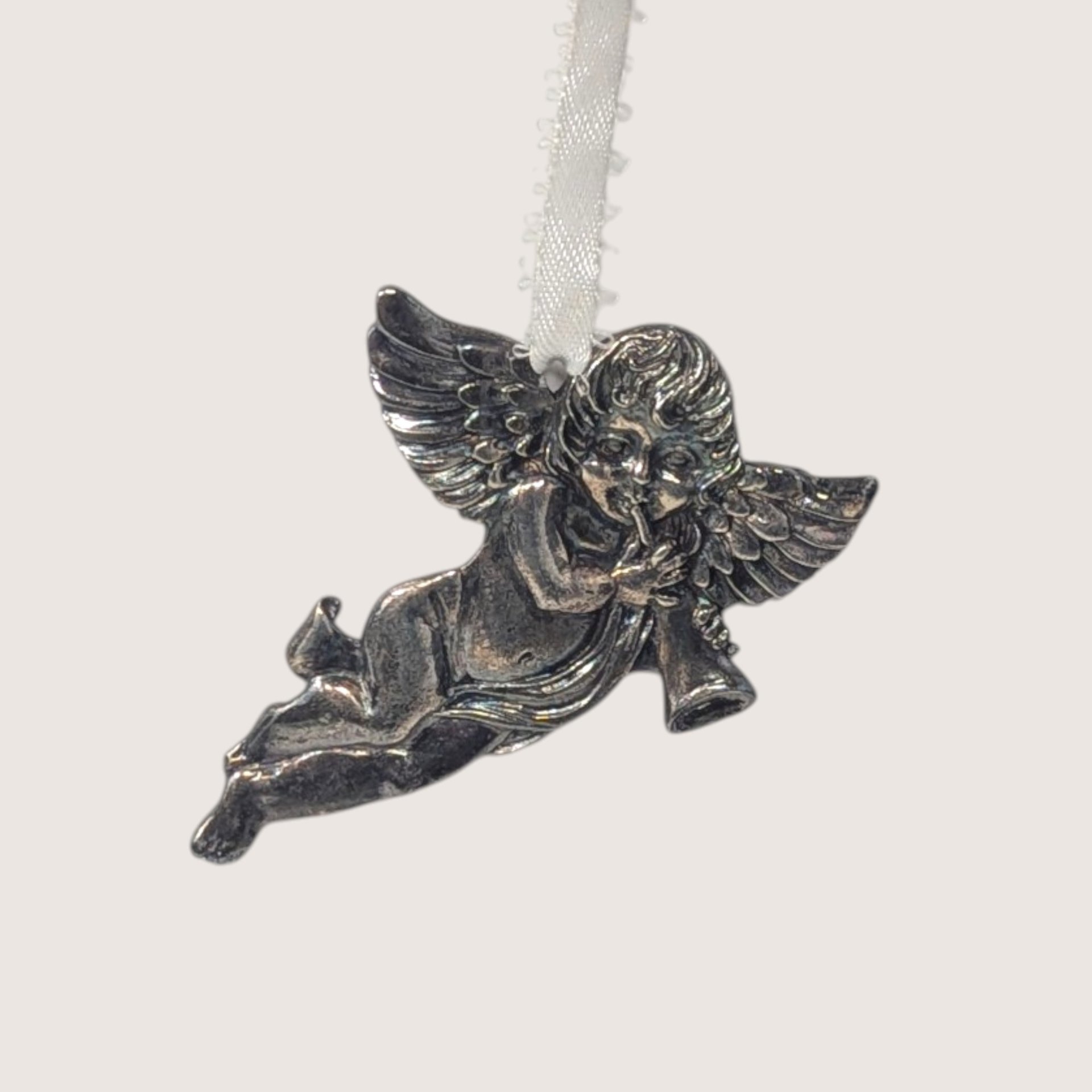 Vintage Pewter R&B Cherub Winged Angel Hanging Ornament